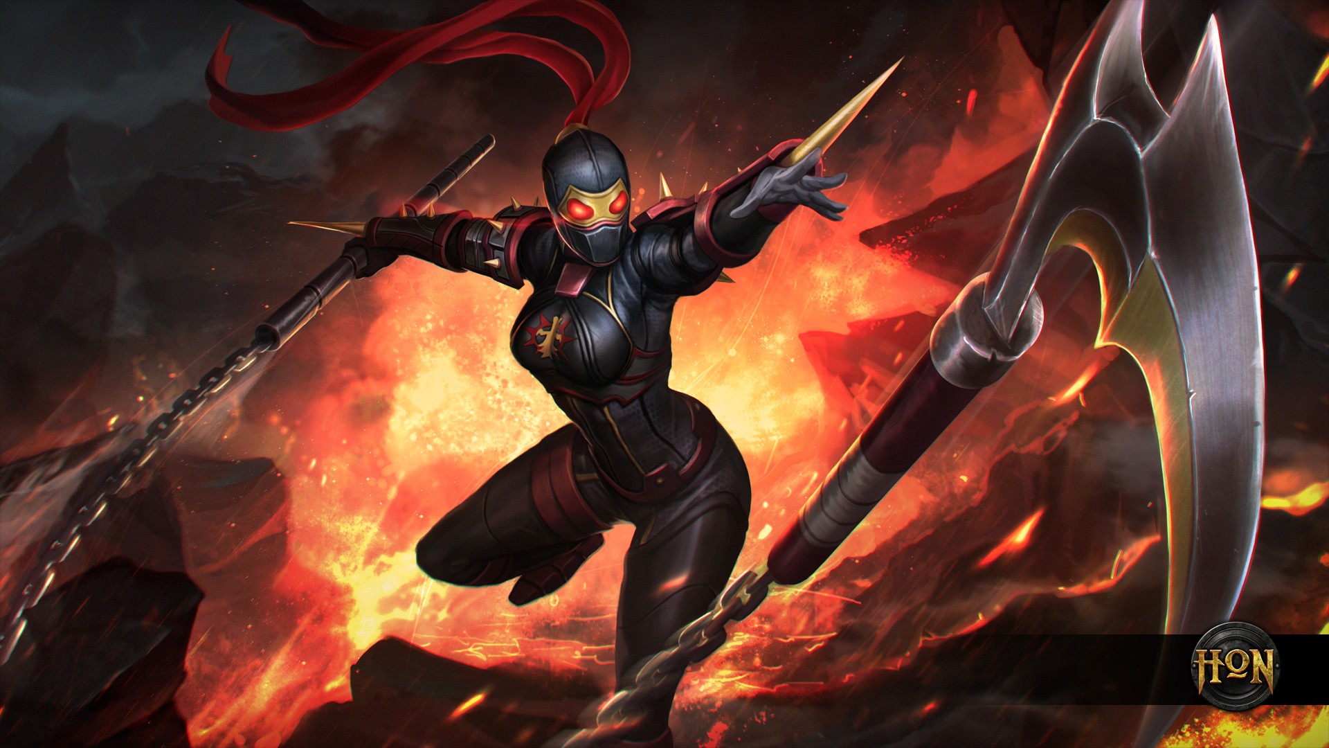 Download mobile wallpaper Weapon, Lava, Chain, Video Game, Woman Warrior, Heroes Of Newerth for free.