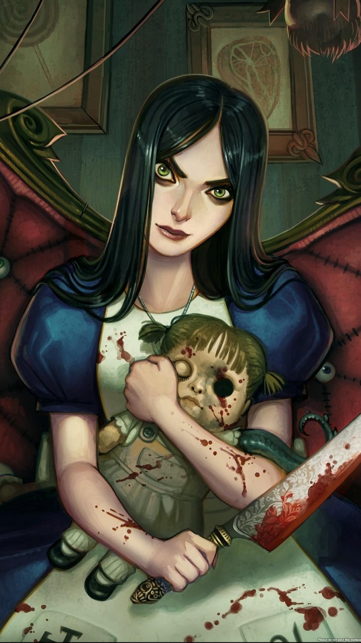 Download mobile wallpaper Fantasy, Alice: Madness Returns, Dark, Doll, Knife, Video Game for free.