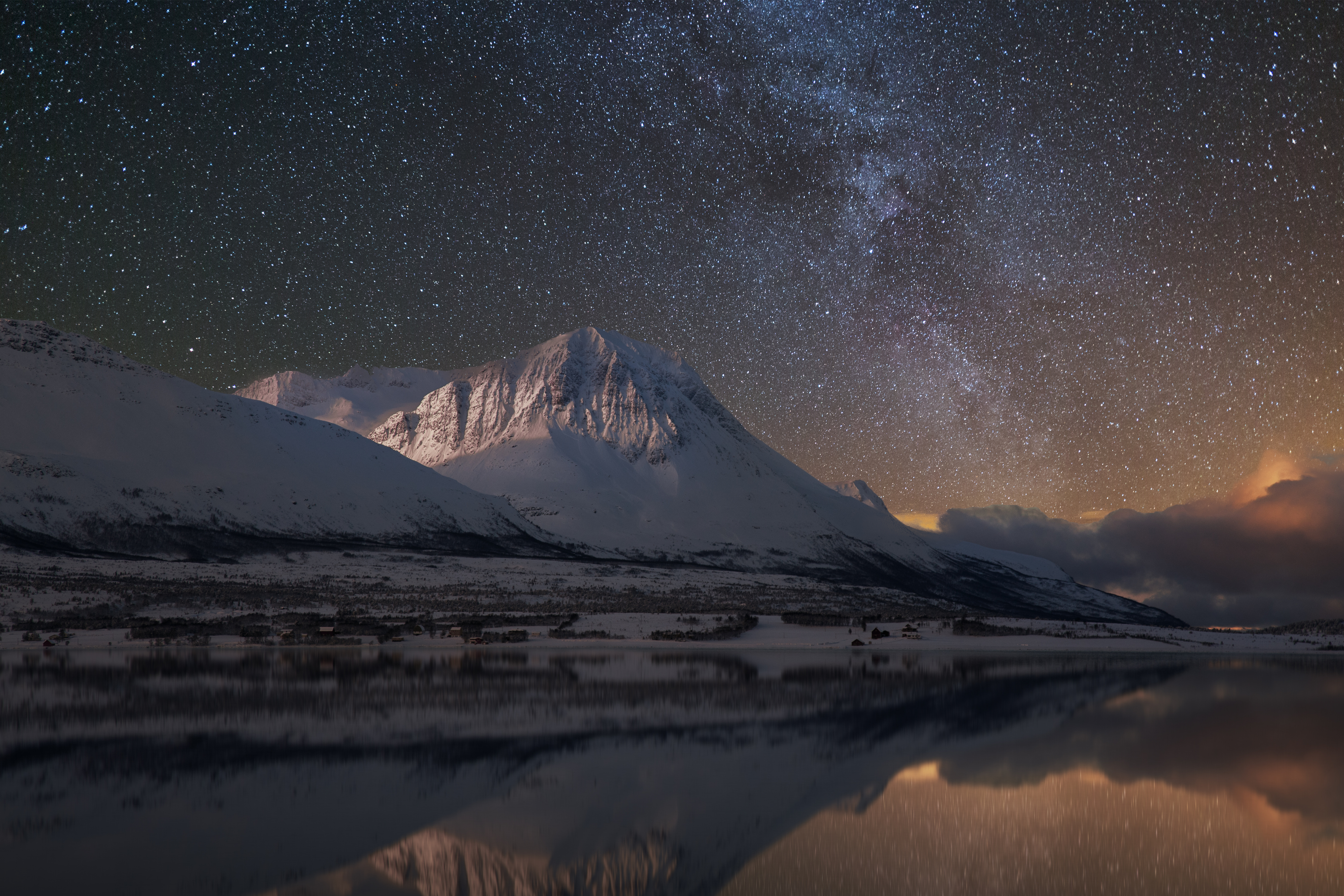 Free download wallpaper Landscape, Winter, Nature, Mountains, Stars, Night, Mountain, Lake, Reflection, Starry Sky, Earth on your PC desktop