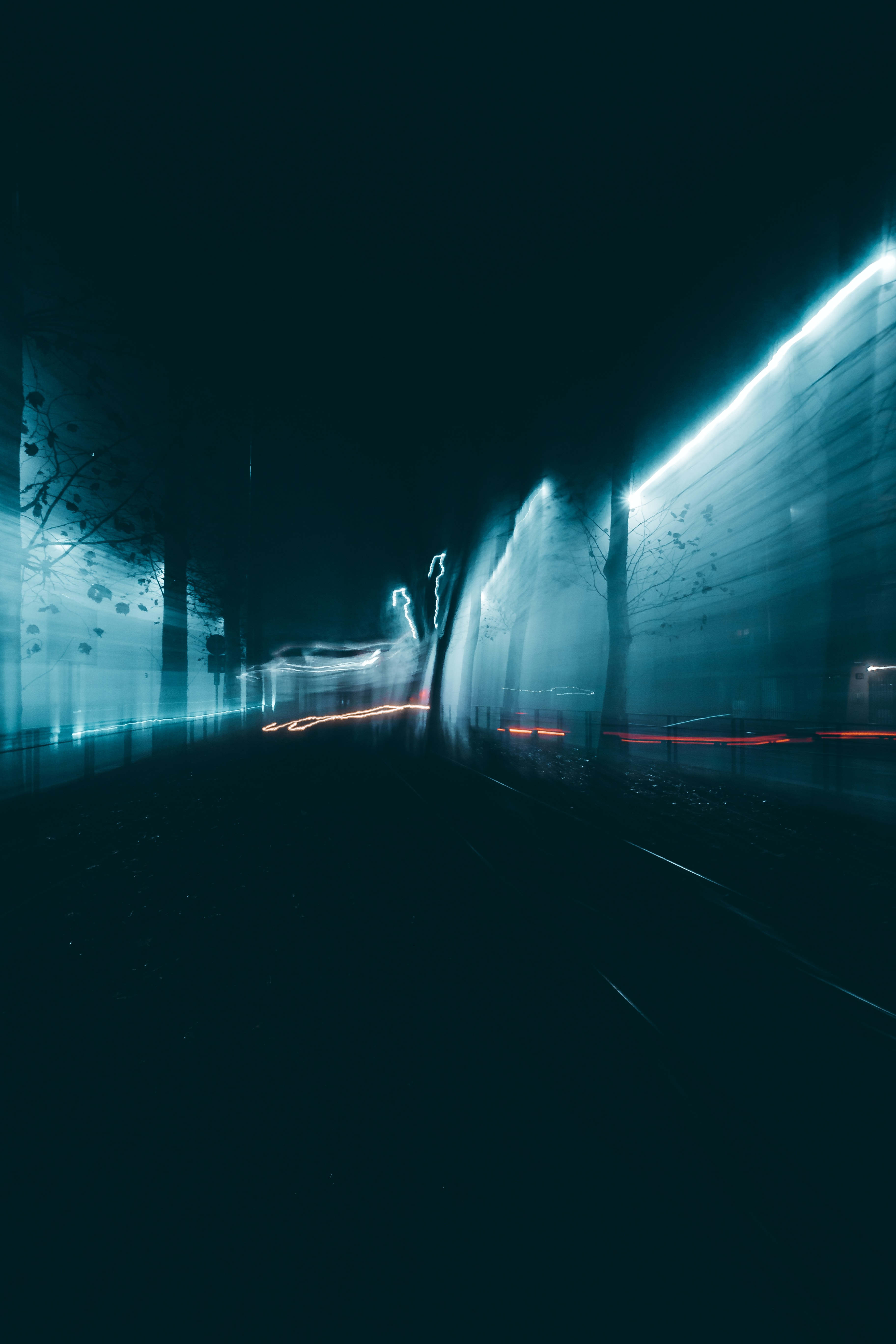 Download mobile wallpaper Distortion, Road, Alley, Glow, Dark for free.