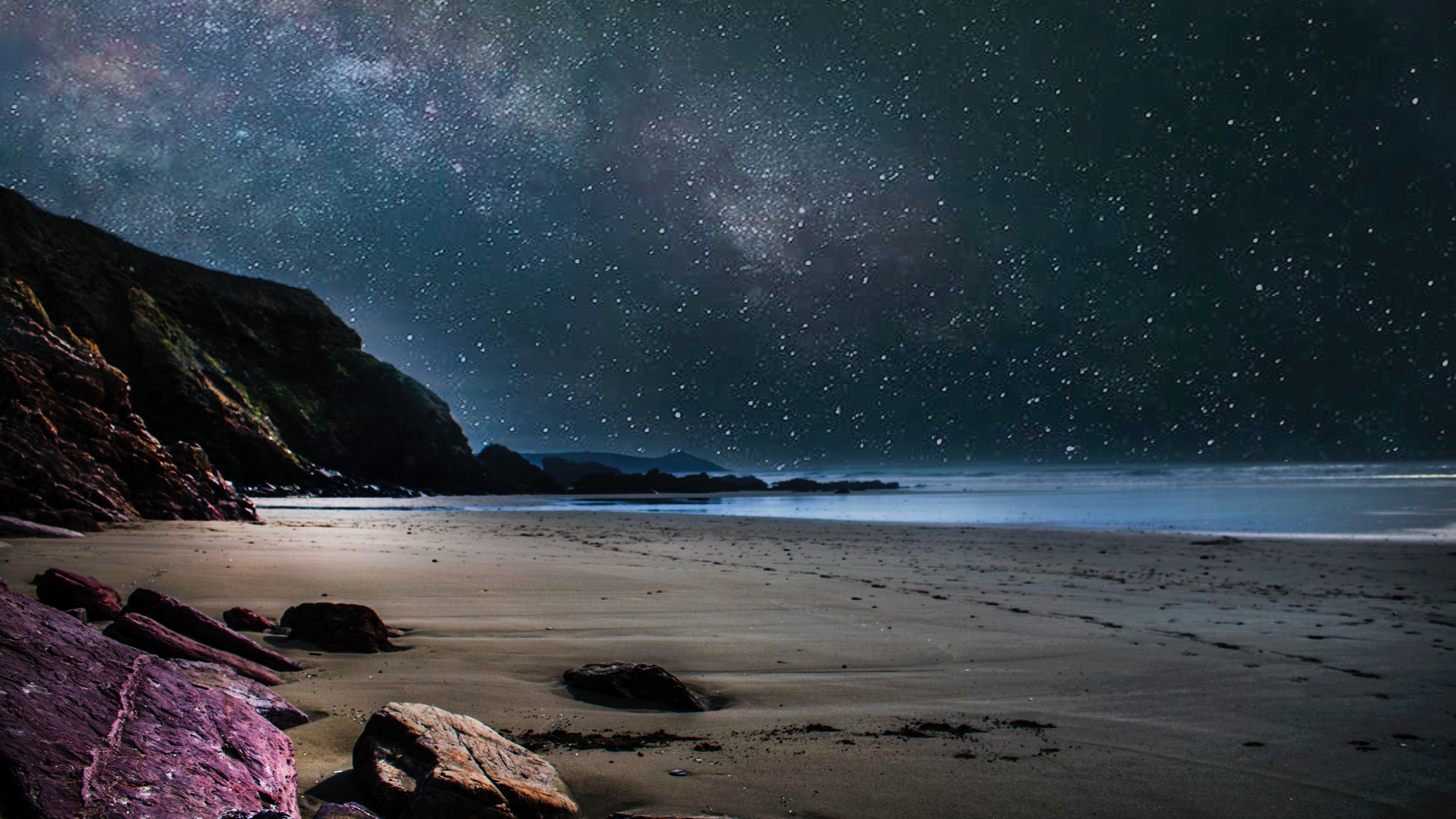 Download mobile wallpaper Sky, Sea, Stars, Night, Beach, Ocean, Starry Sky, Earth for free.