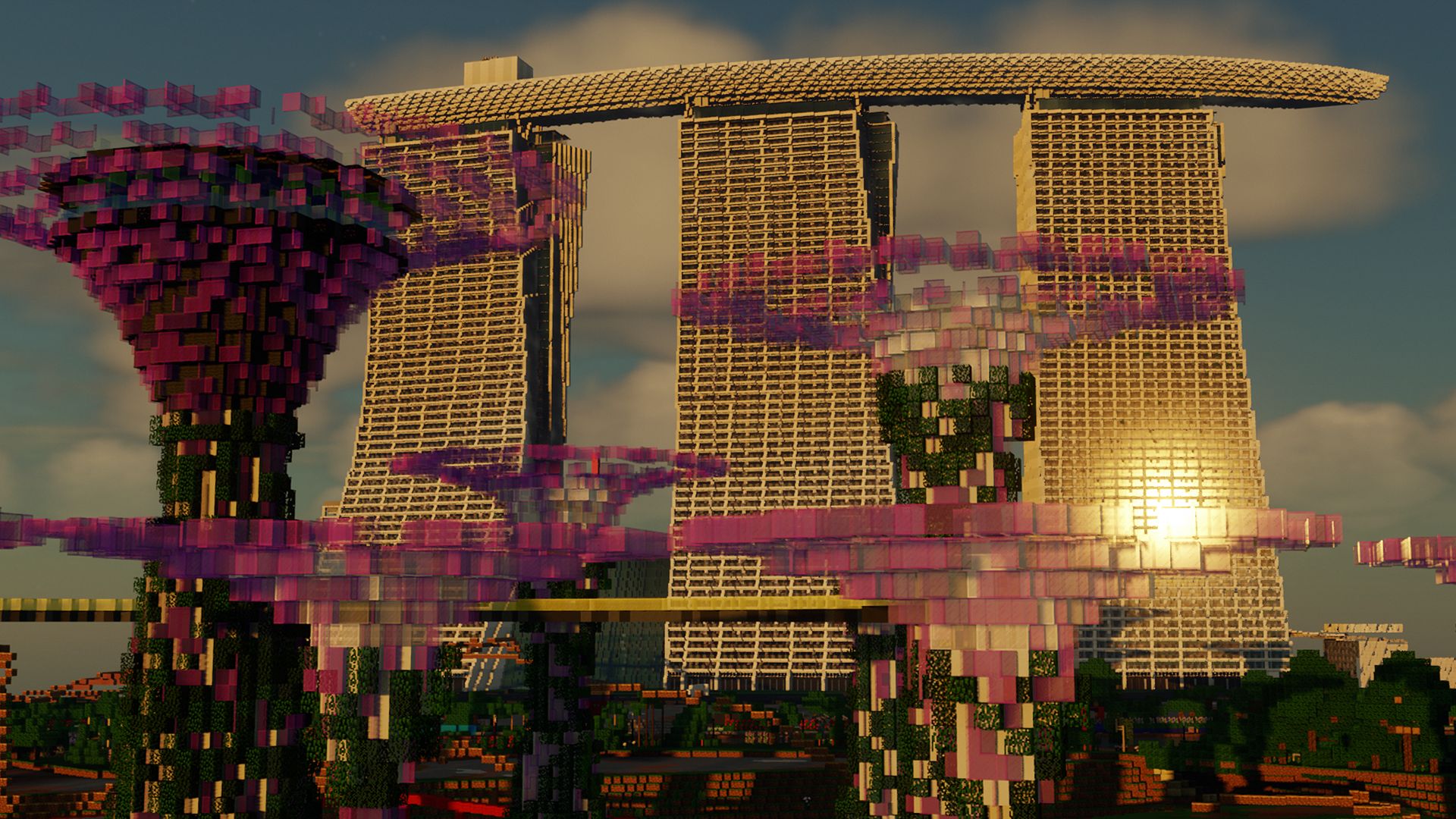 Free download wallpaper Architecture, Minecraft, Singapore, Hotel, Video Game, Marina Bay Sands on your PC desktop