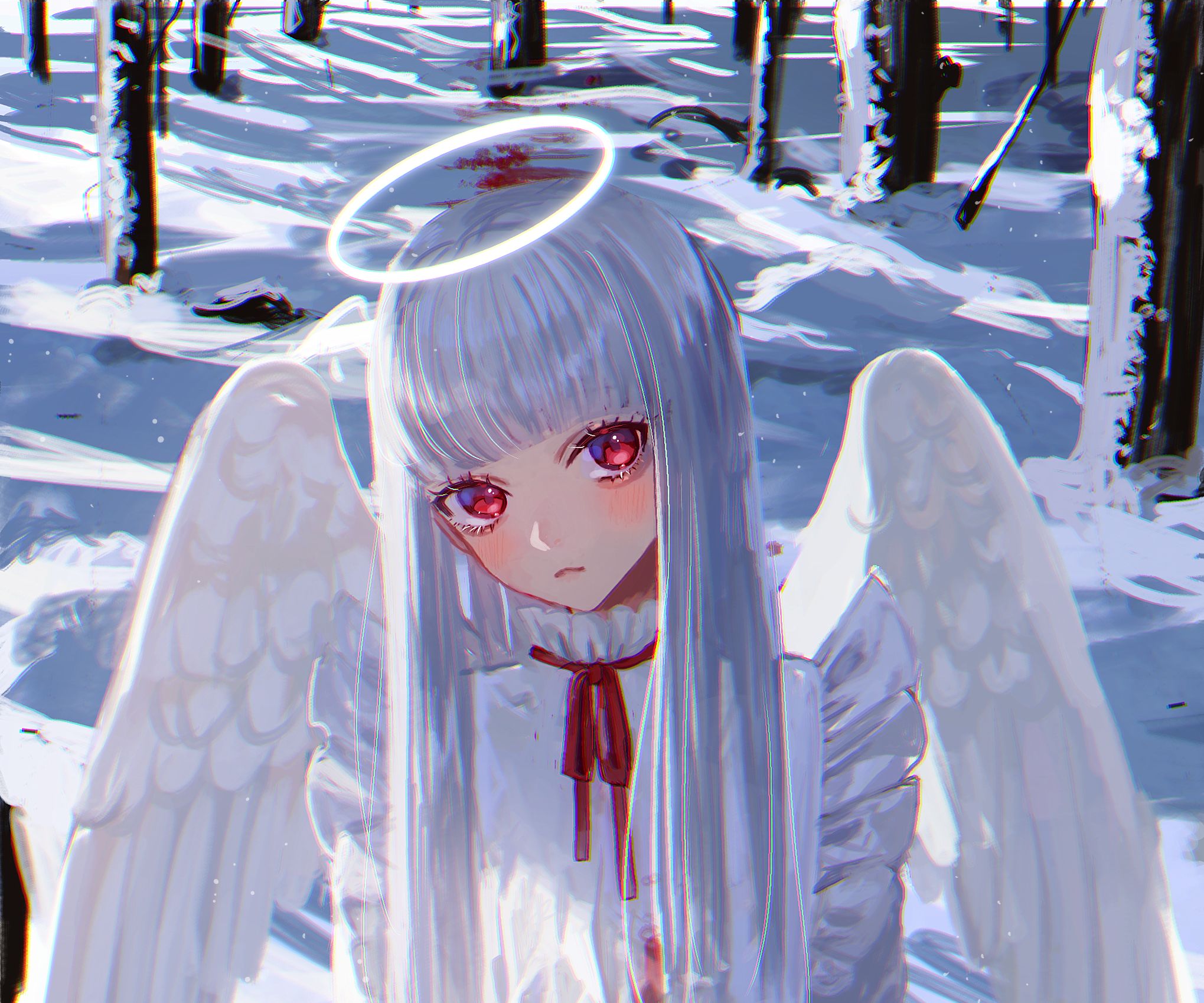 Free download wallpaper Anime, Angel, White Hair on your PC desktop