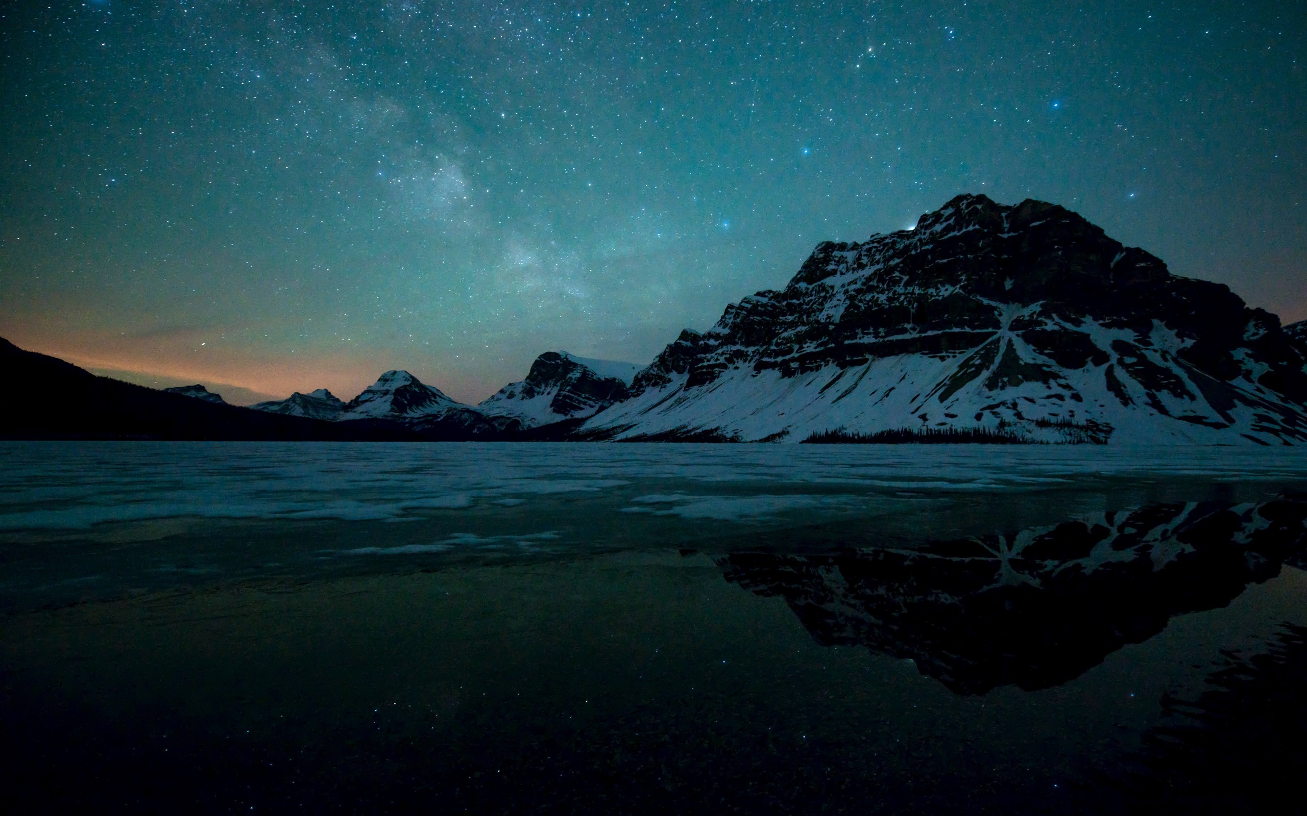 Скачать обои бесплатно Зима, Небо, Ночь, Гора, Озеро, Земля/природа картинка на рабочий стол ПК