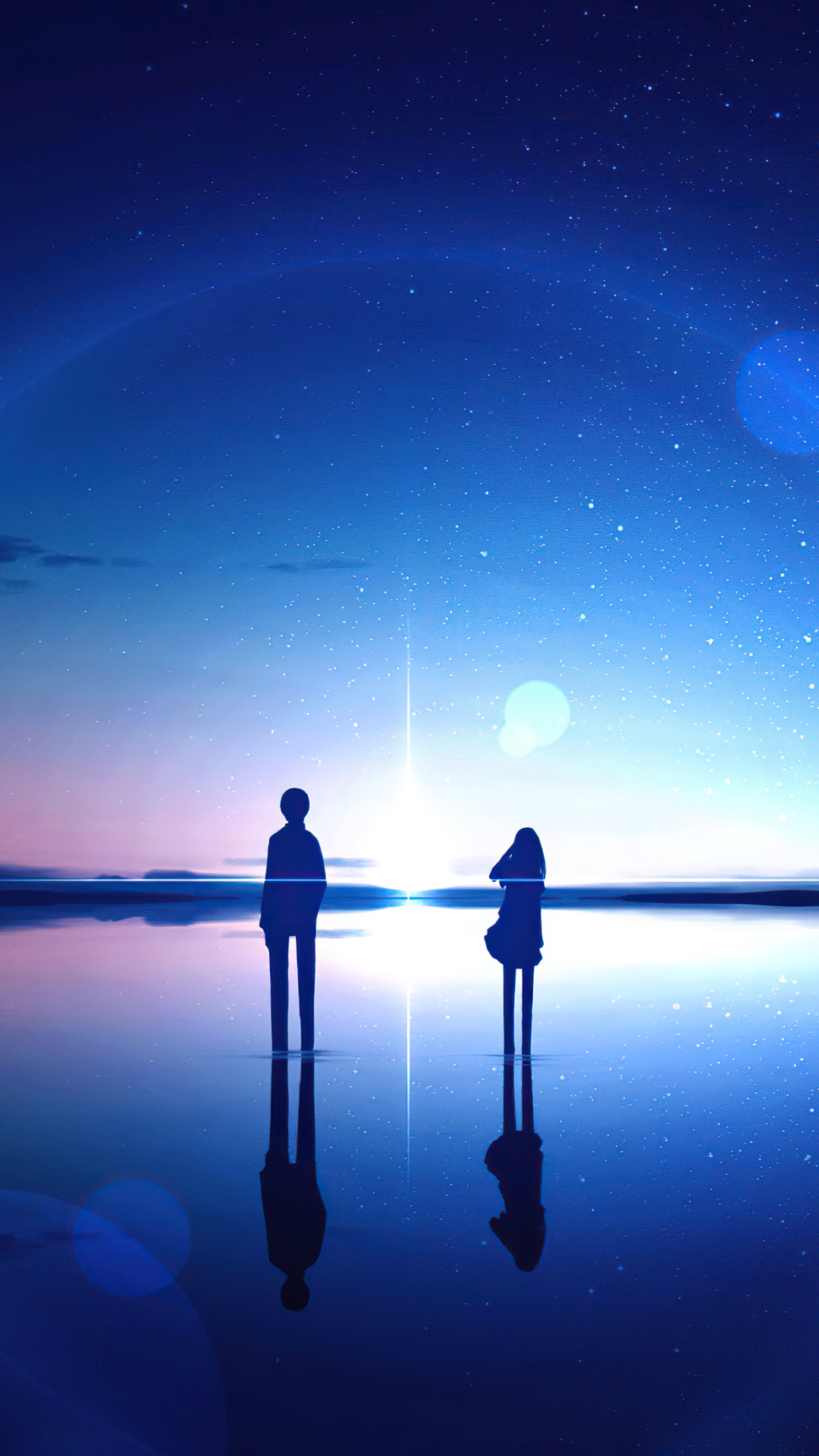 Download mobile wallpaper Anime, Sky, Reflection, Starry Sky for free.