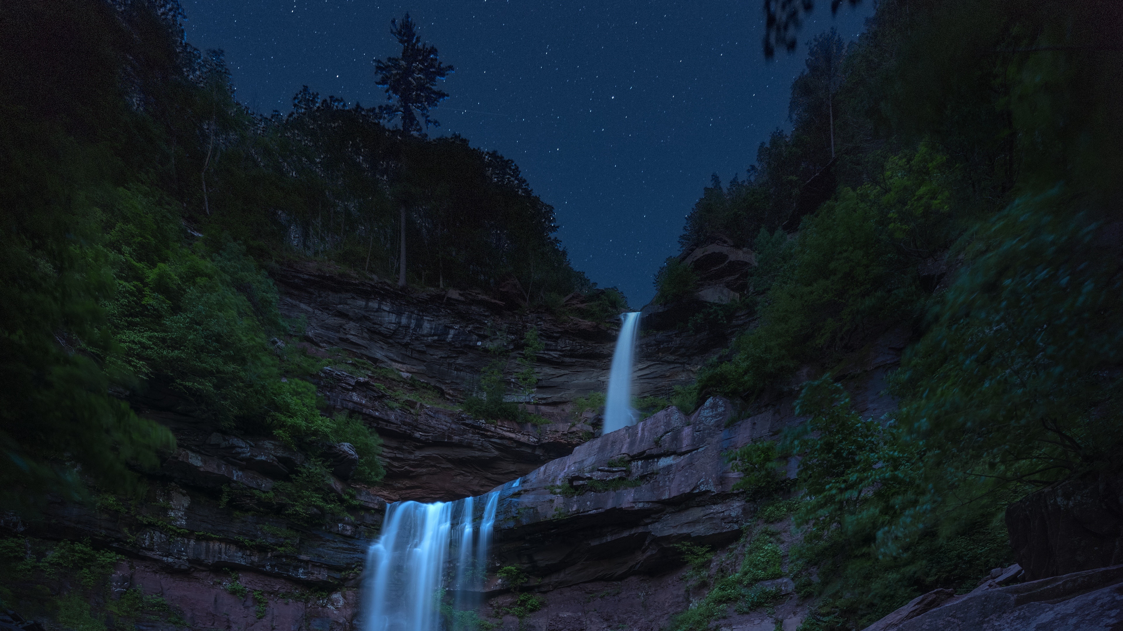 Download mobile wallpaper Night, Waterfalls, Waterfall, Earth for free.