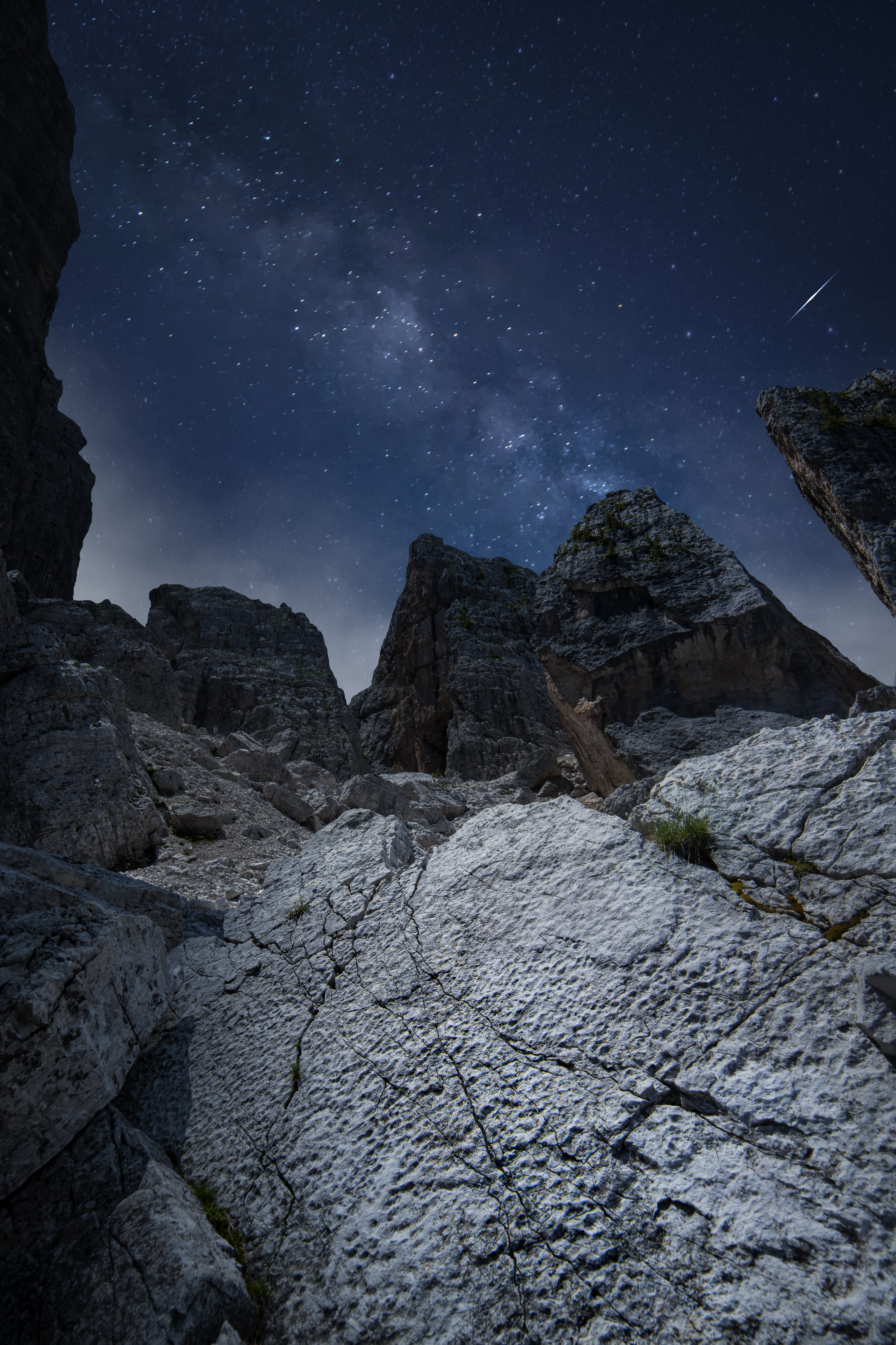 Download mobile wallpaper Mountains, Rocks, Starry Sky, Stars, Nature, Night for free.