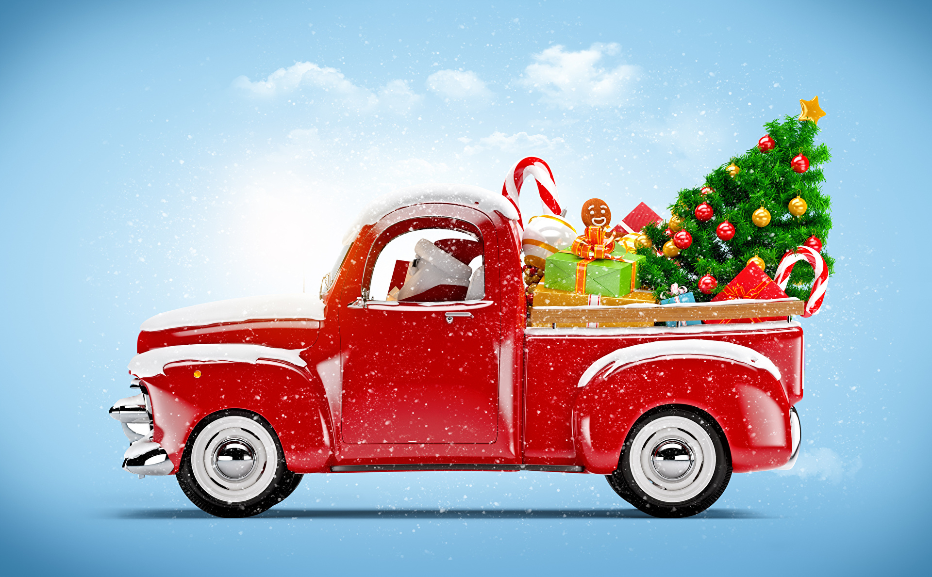 Handy-Wallpaper Feiertage, Weihnachten, Geschenk, Weihnachtsbaum, Lieferwagen kostenlos herunterladen.