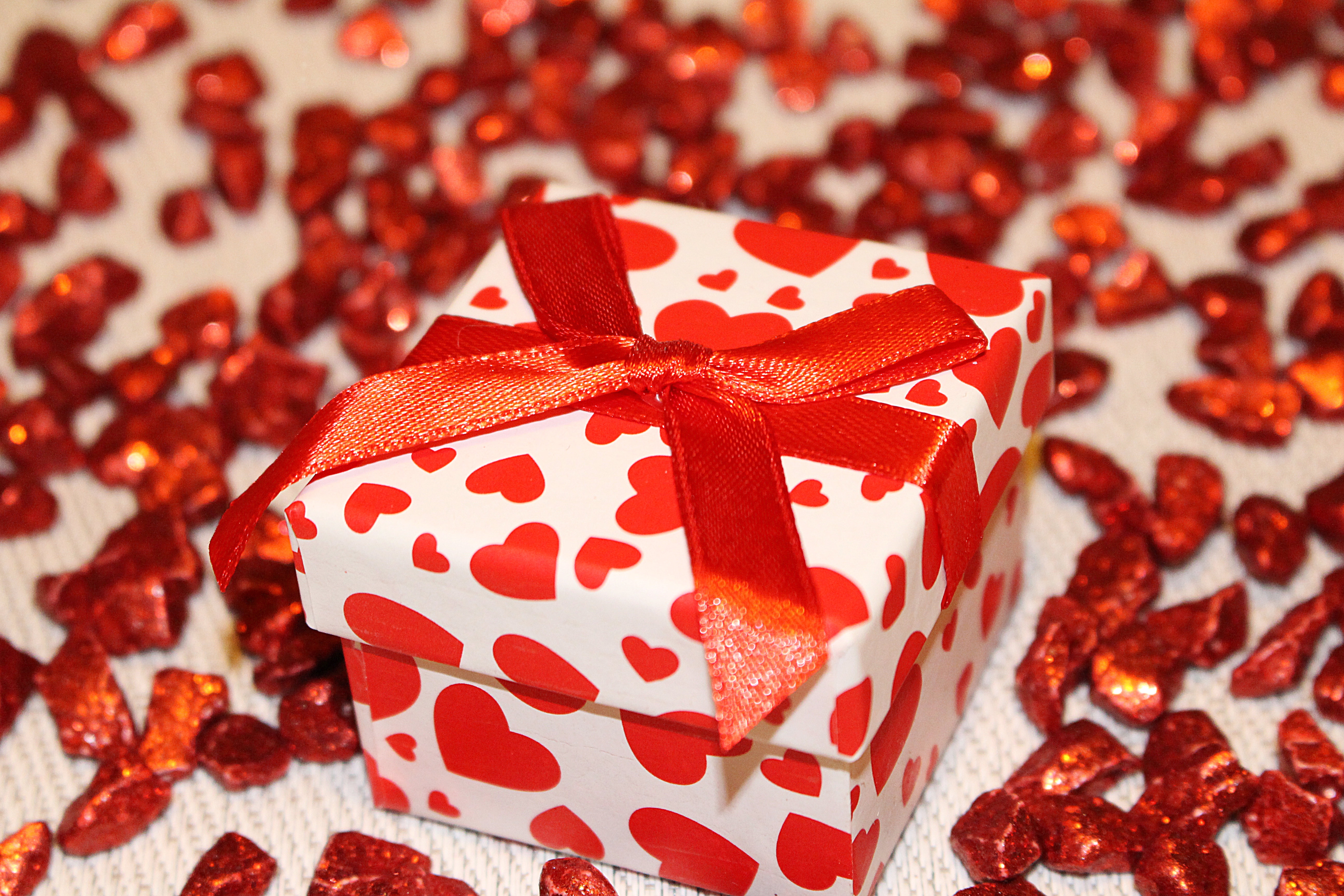holidays, box, present, gift, tape, heart 4K Ultra