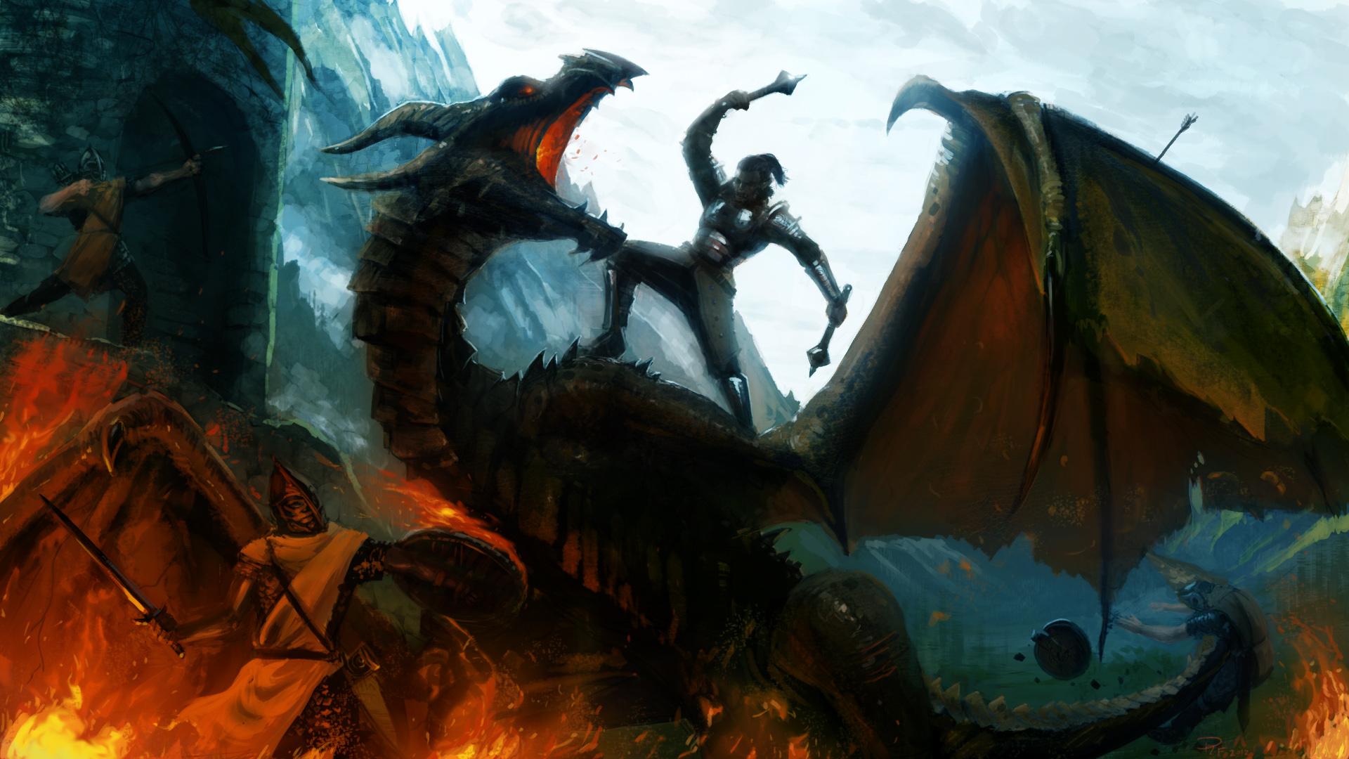 skyrim, video game, the elder scrolls v: skyrim, dragon, fantasy, the elder scrolls, warrior HD wallpaper