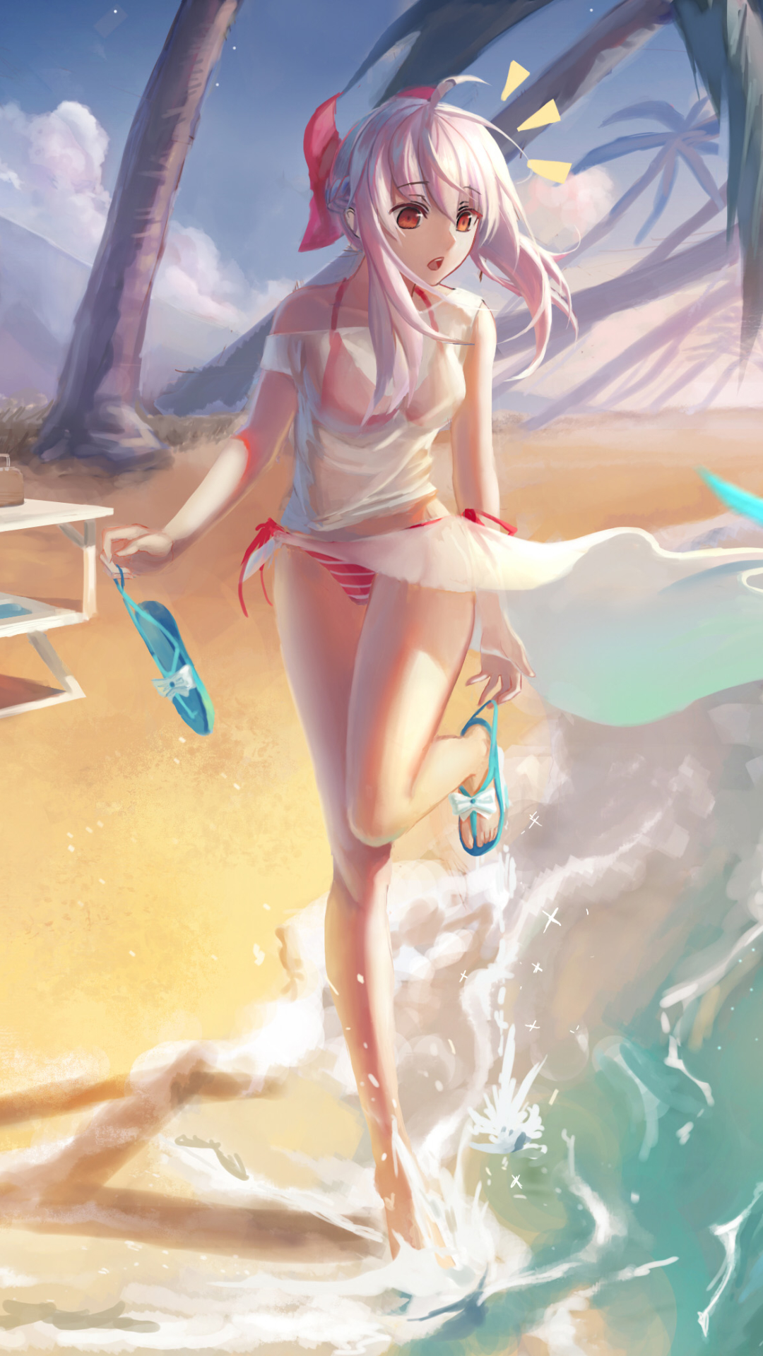 Download mobile wallpaper Anime, Water, Beach, Pink Hair, Red Eyes, Bikini, Seraph Of The End for free.