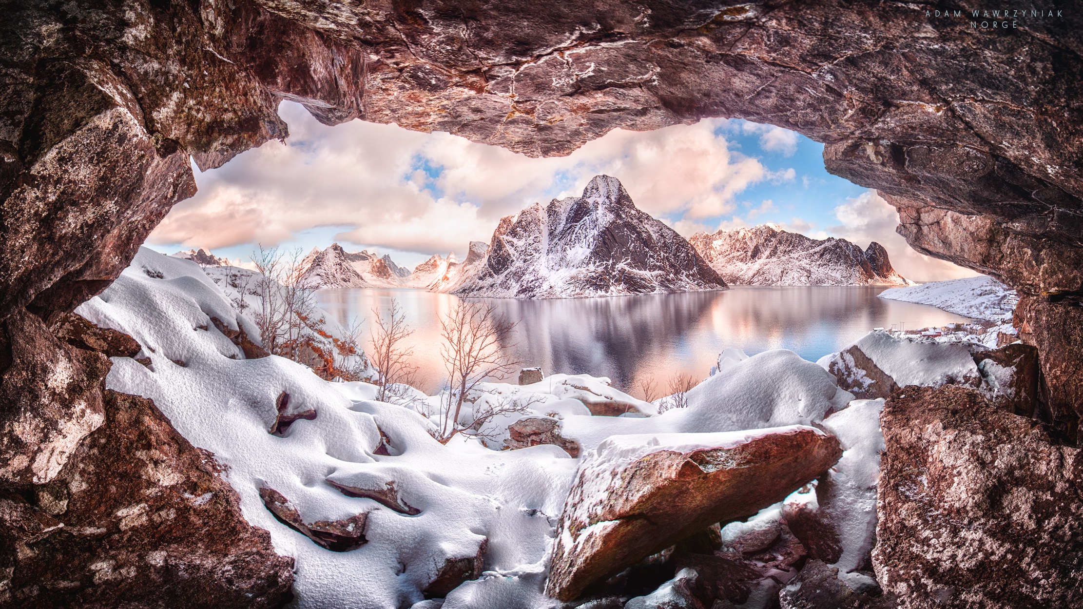 Free download wallpaper Winter, Nature, Snow, Lakes, Lake, Earth, Cave on your PC desktop