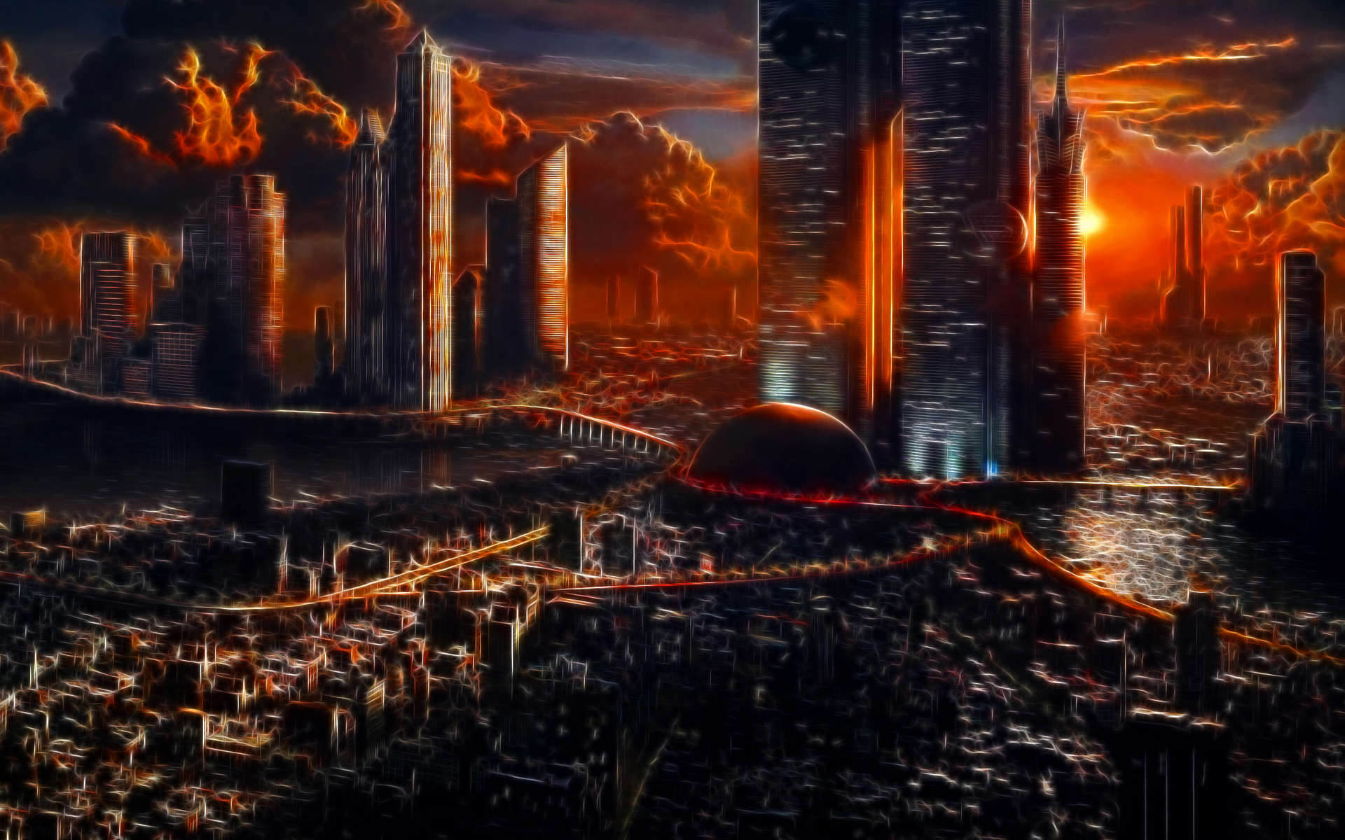 apocalypse, sci fi, city, cloud, fire