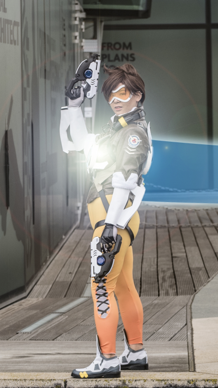 Handy-Wallpaper Frauen, Overwatch, Cosplay, Tracer (Overwatch) kostenlos herunterladen.