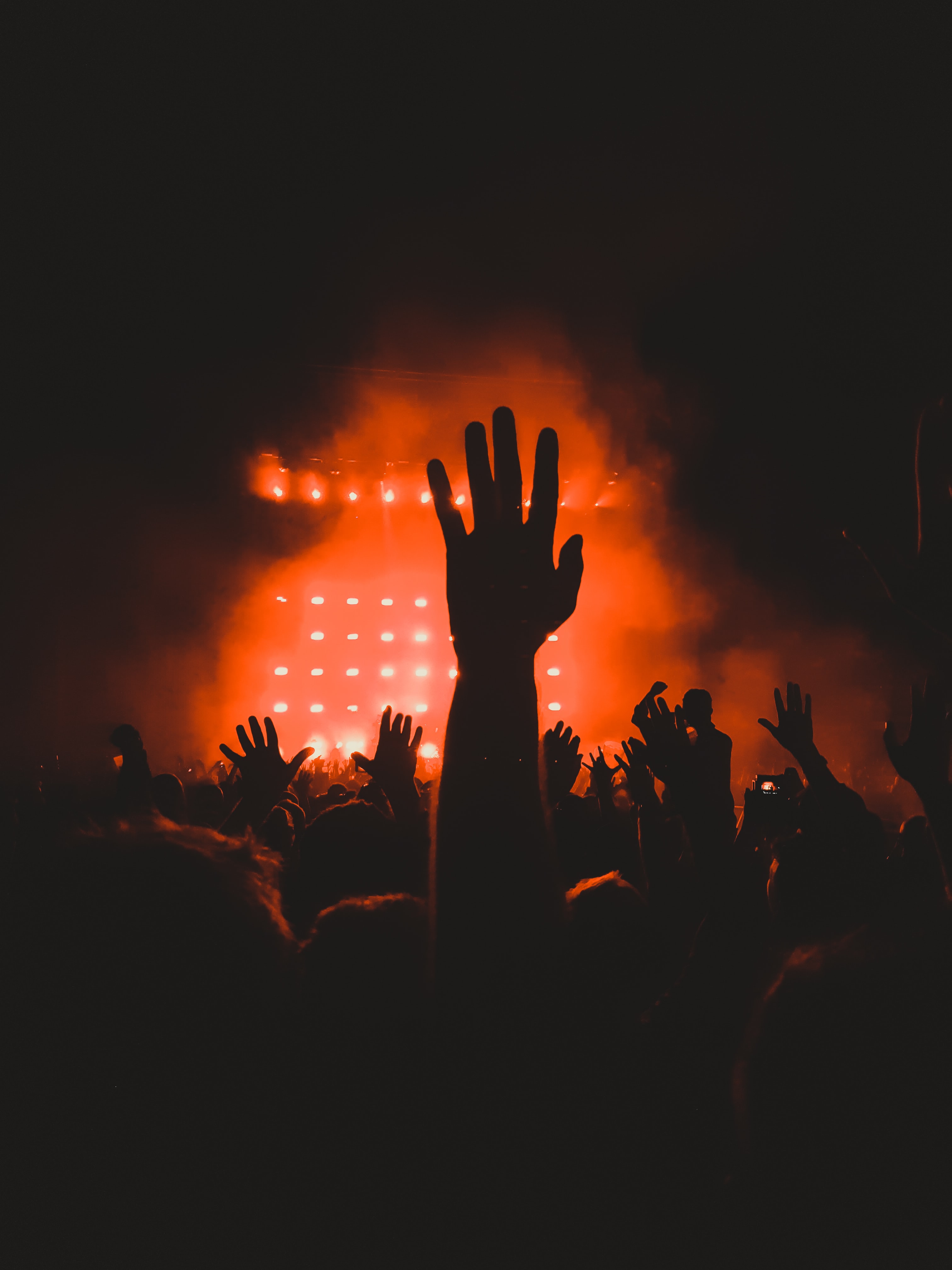 concert, hands, crowd, dark