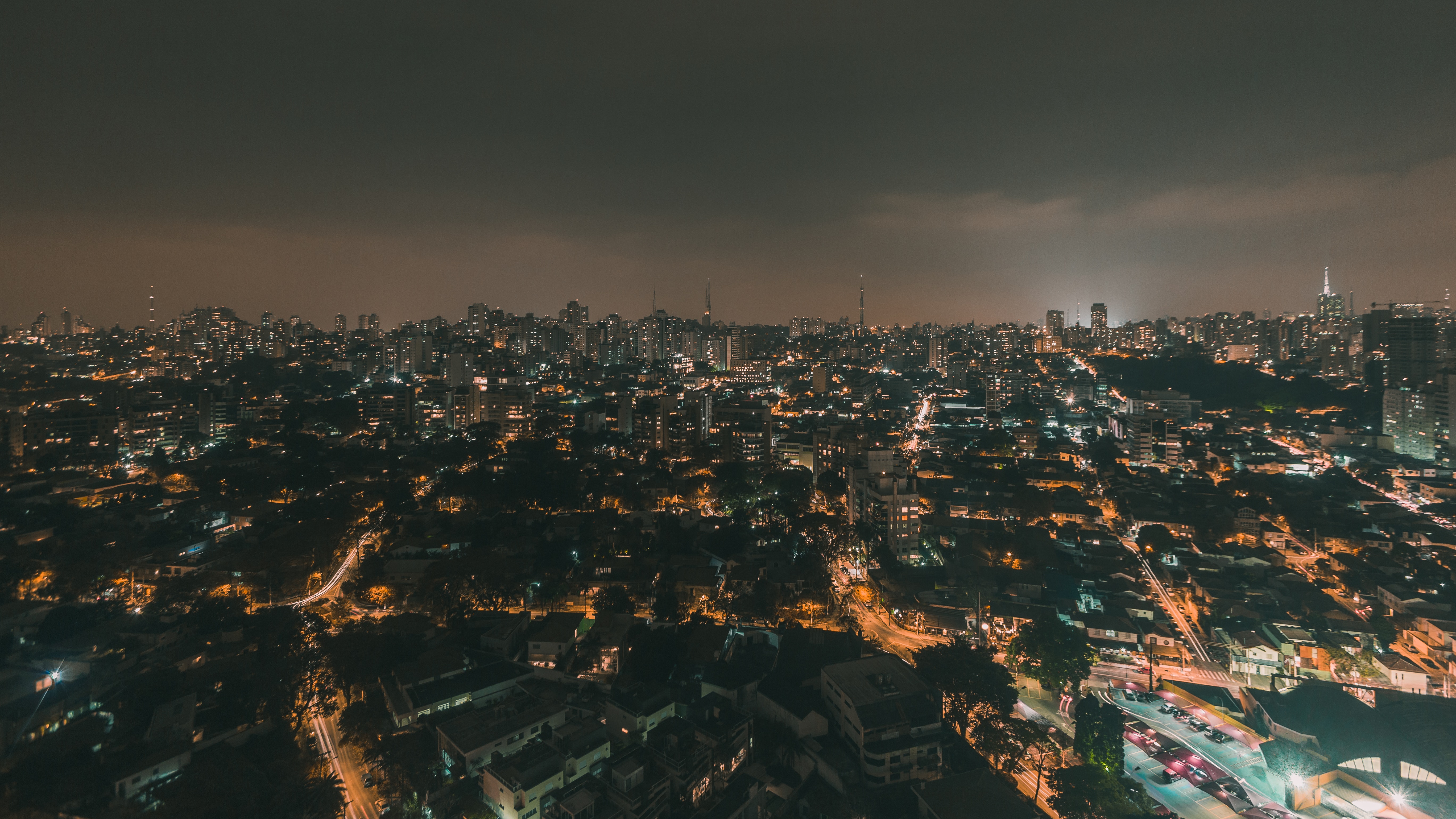 night city, cities, building, view from above, horizon, city lights, panorama for Windows