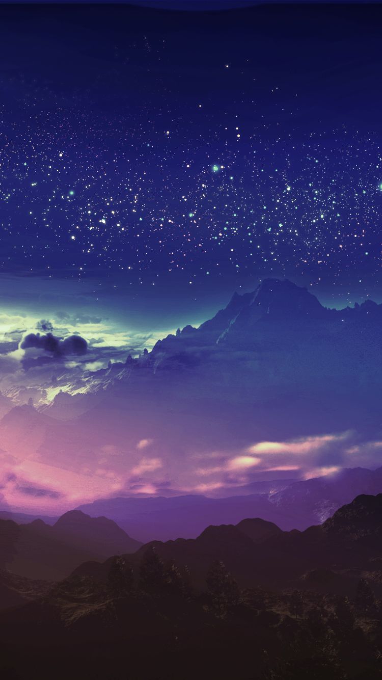 Download mobile wallpaper Anime, Landscape, Sky, Stars, Mountain, Cloud for free.