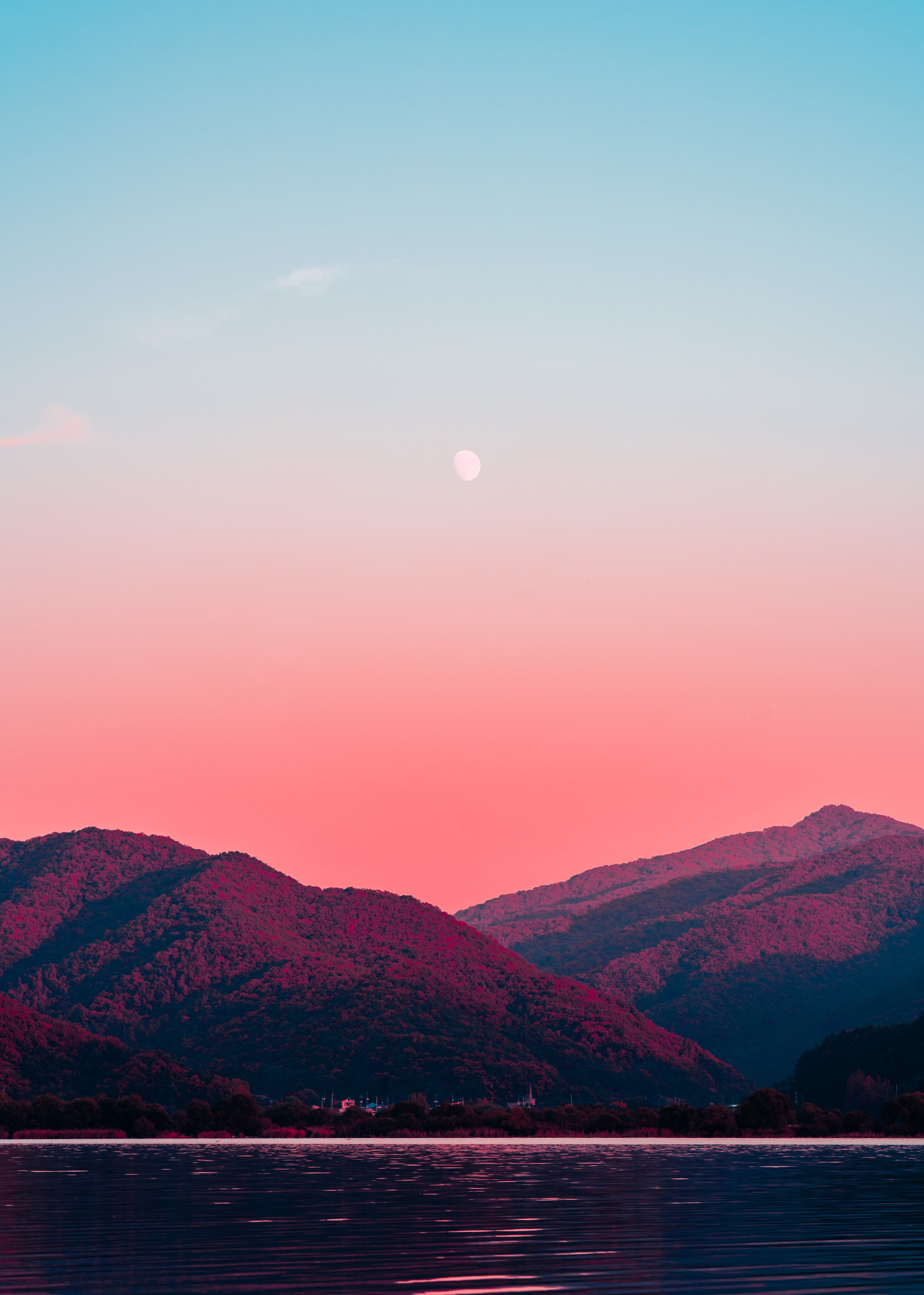 Téléchargez gratuitement l'image Montagne, Nature, Aube, Lac, Lune sur le bureau de votre PC