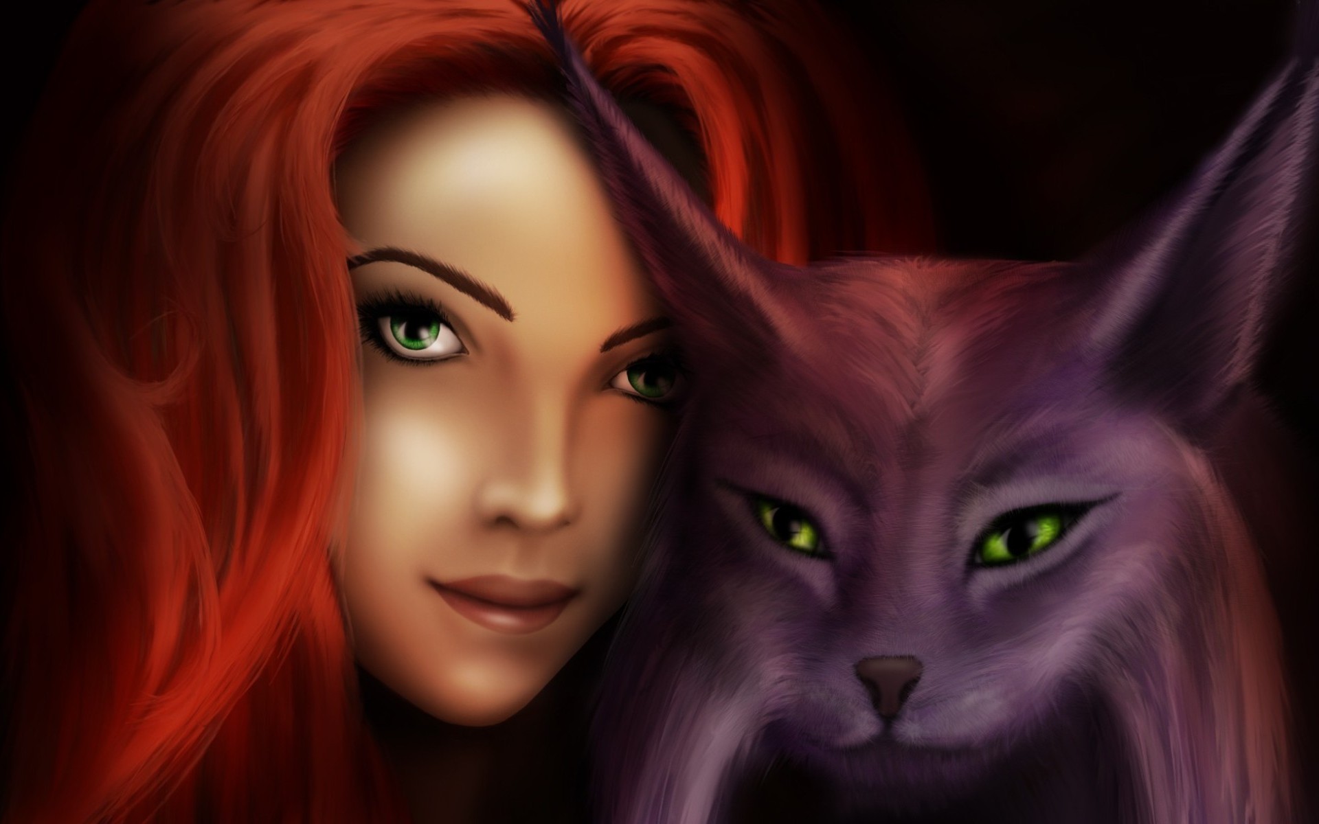 Free download wallpaper Fantasy, Redhead, Women, Lynx on your PC desktop