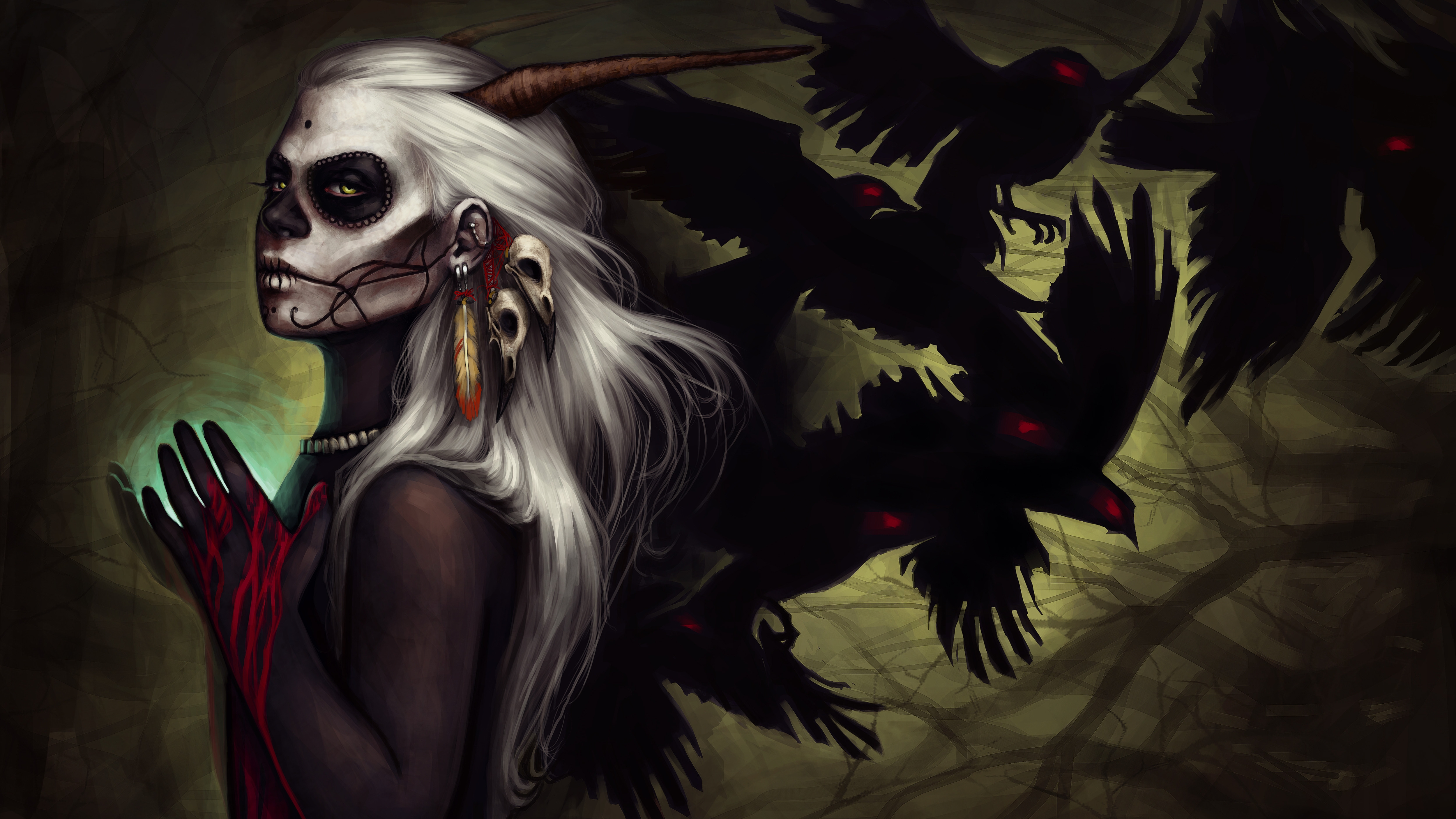 crow, fantasy, women, dark, demon