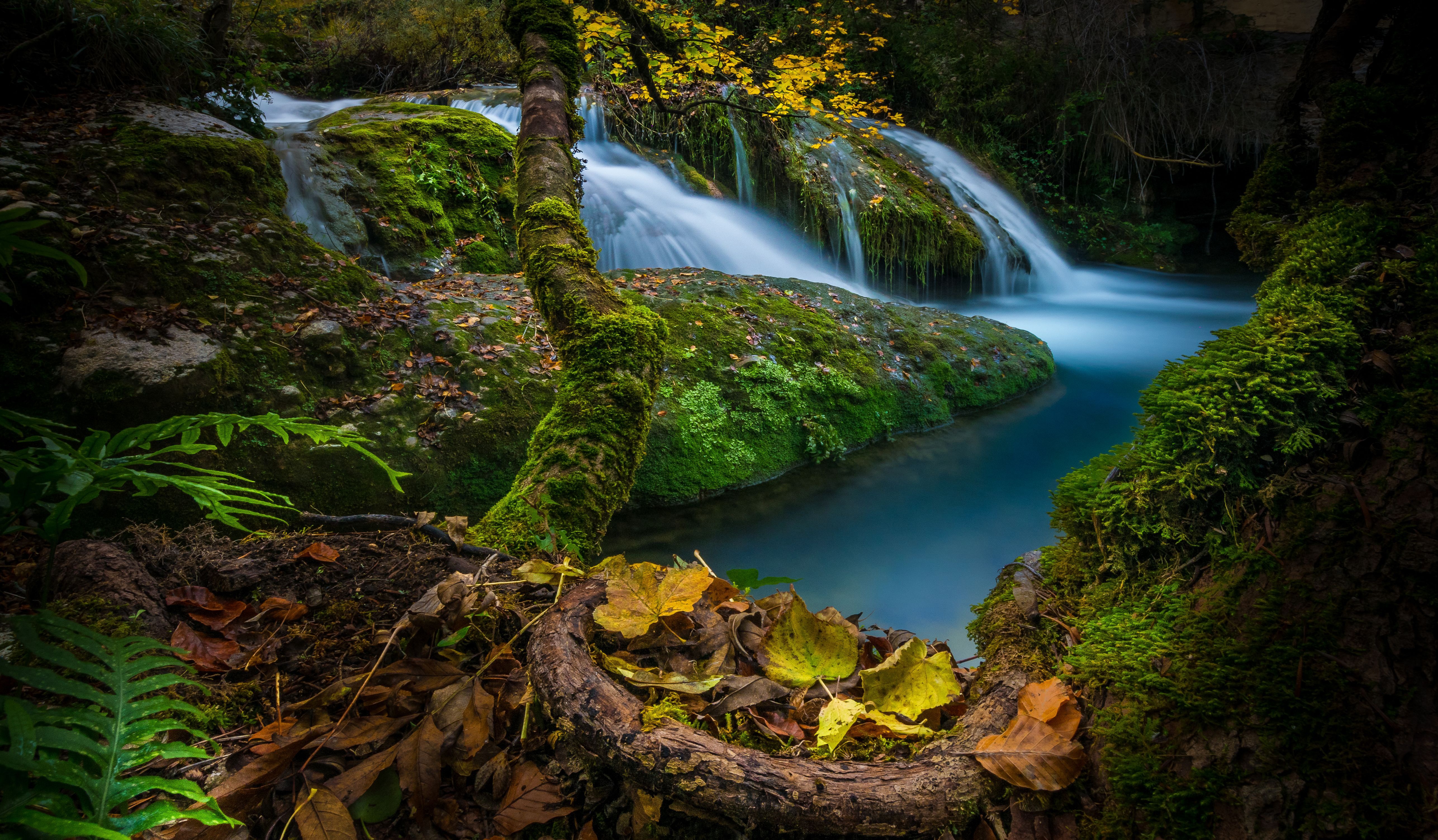 Скачать картинку Река, Осень, Водопады, Водопад, Мох, Испания, Земля/природа в телефон бесплатно.