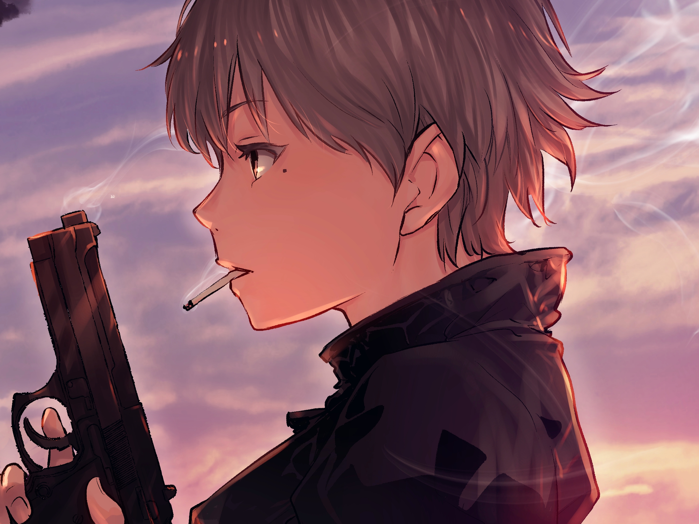 Free download wallpaper Anime, Original, Pistol, Cigarette on your PC desktop