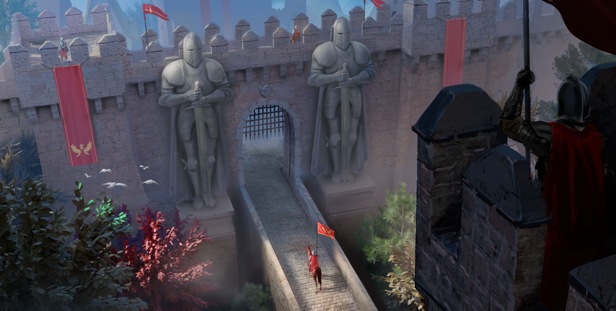 Free download wallpaper Fantasy, Statue, Warrior, Knight, Gate on your PC desktop