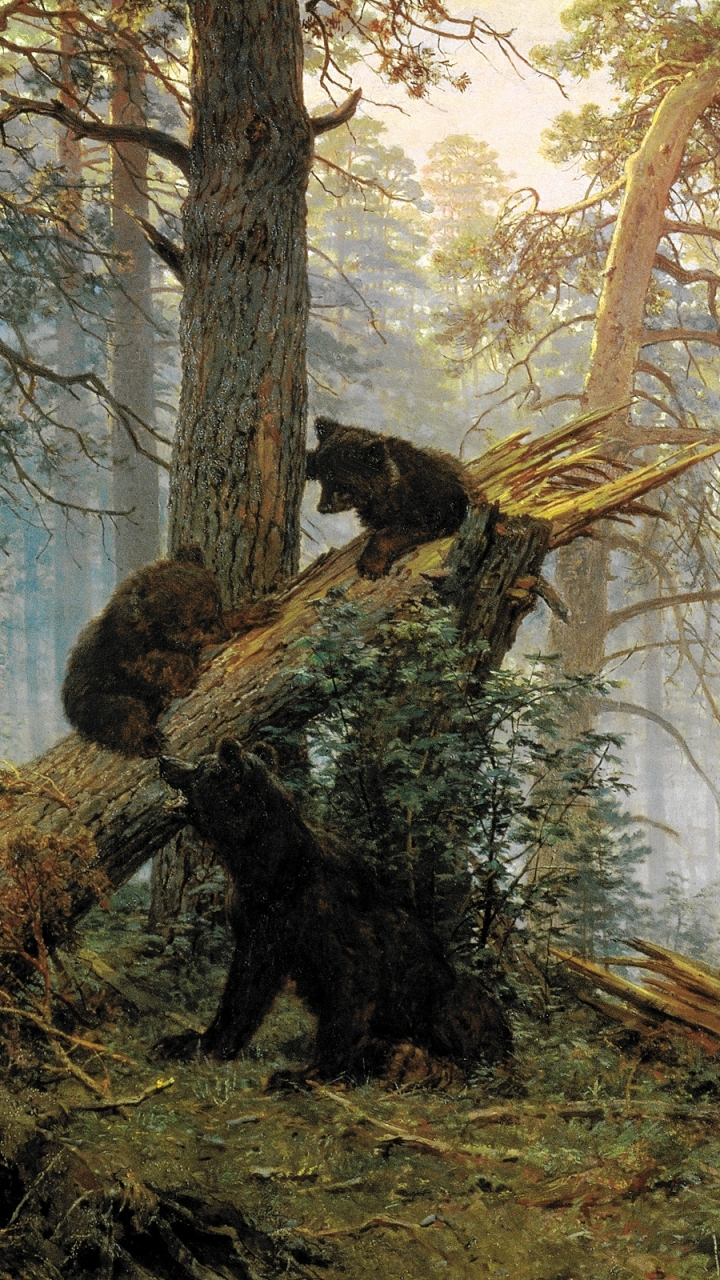 Download mobile wallpaper Bears, Forest, Bear, Animal, Painting for free.