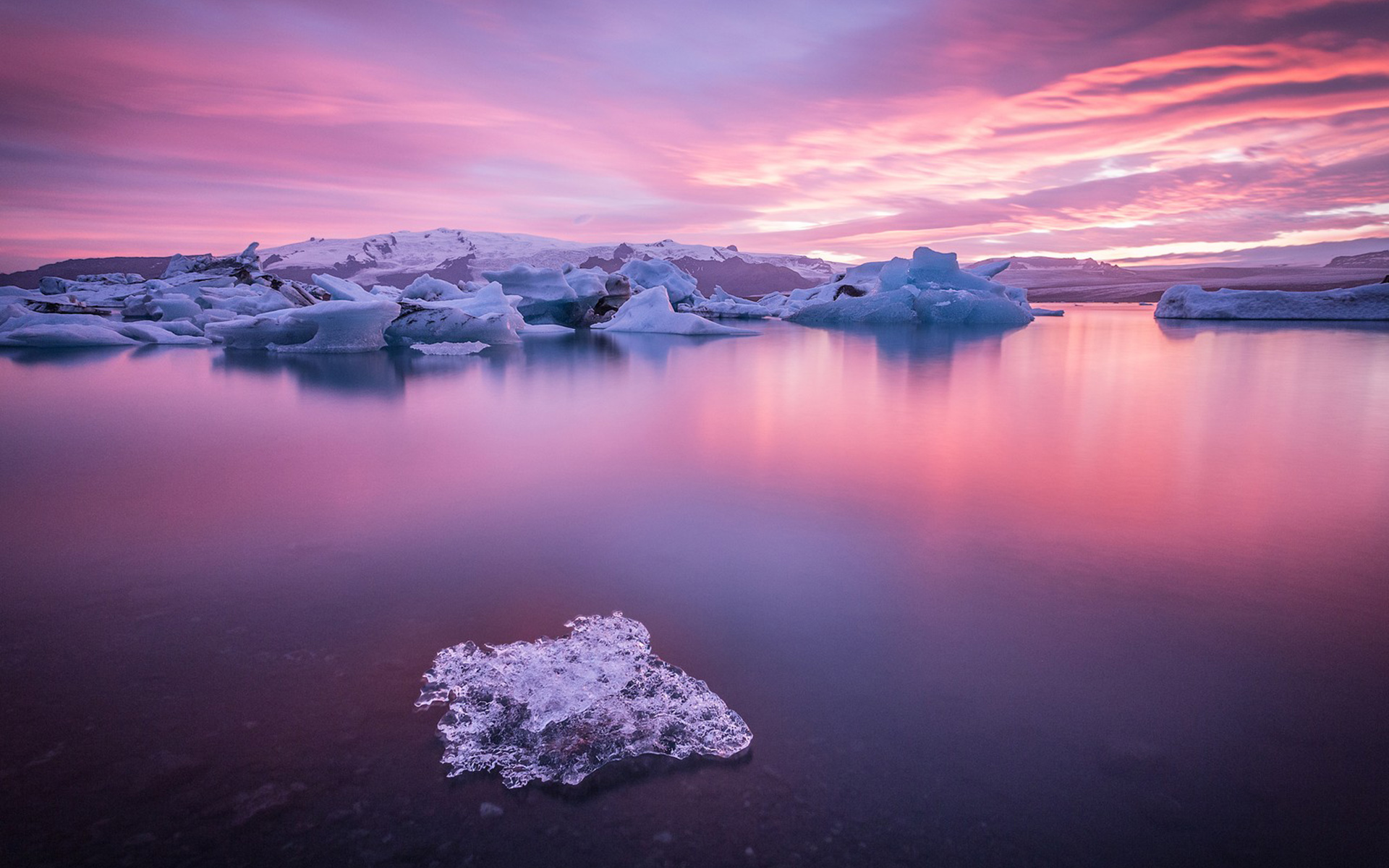 Download mobile wallpaper Winter, Sunset, Ice, Lake, Earth, Iceberg for free.