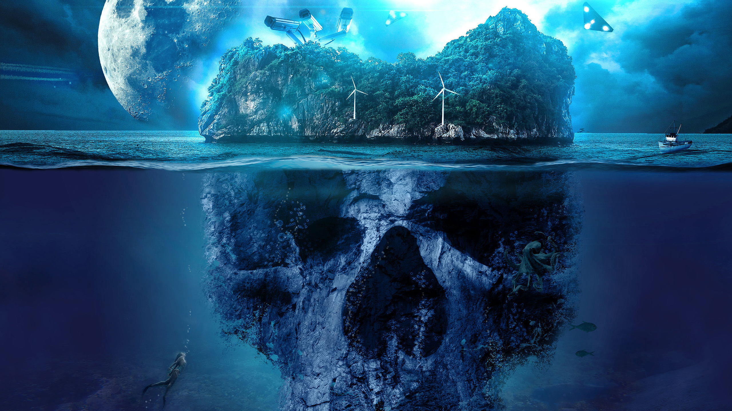 Laden Sie das Fantasie, Insel, Skelett-Bild kostenlos auf Ihren PC-Desktop herunter