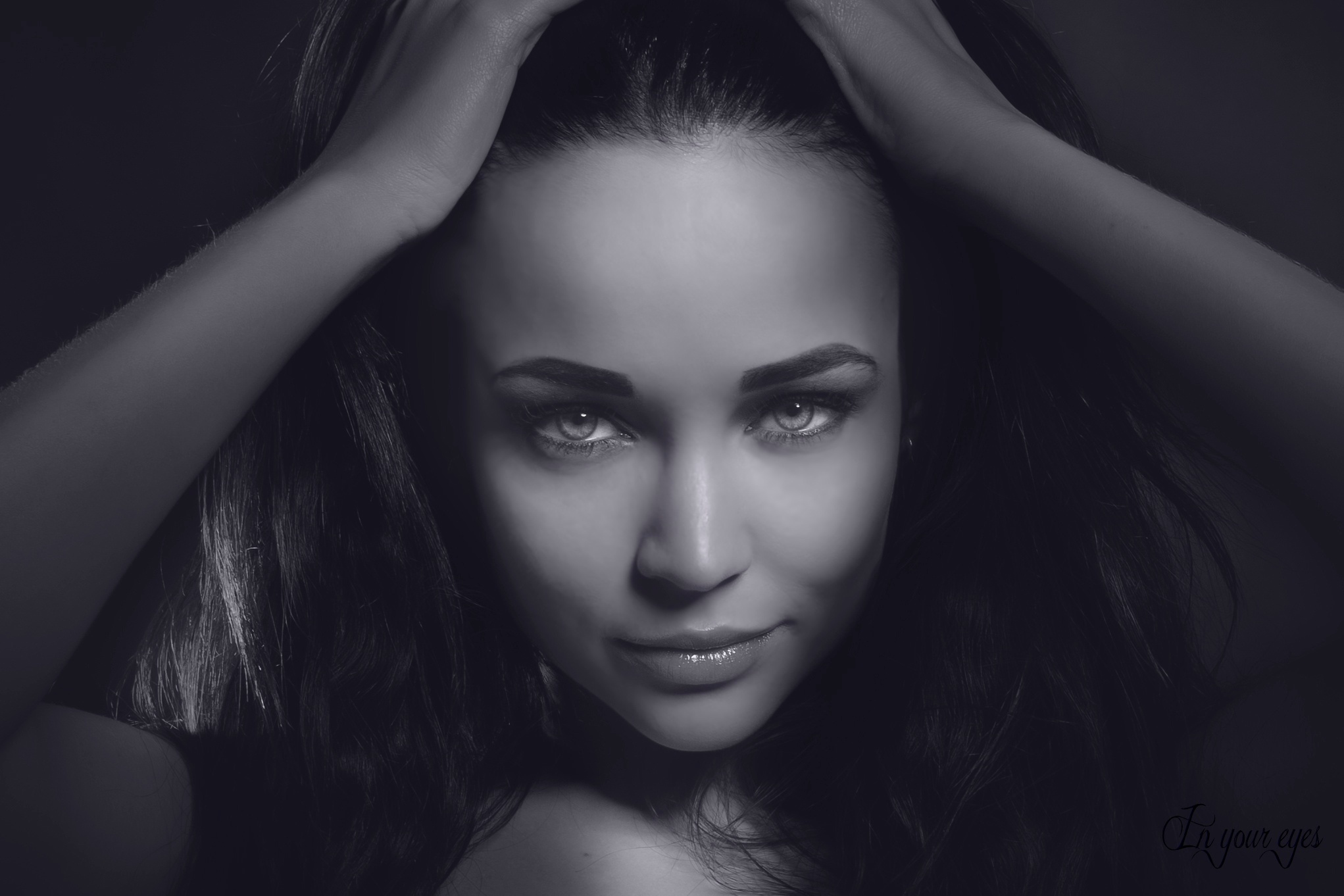 angelina petrova, women, black & white, face, model, smile