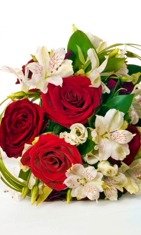 Handy-Wallpaper Feiertage, Valentinstag, Blume, Strauß, Rote Rose, Weiße Blume, Rote Blume, Sekt kostenlos herunterladen.