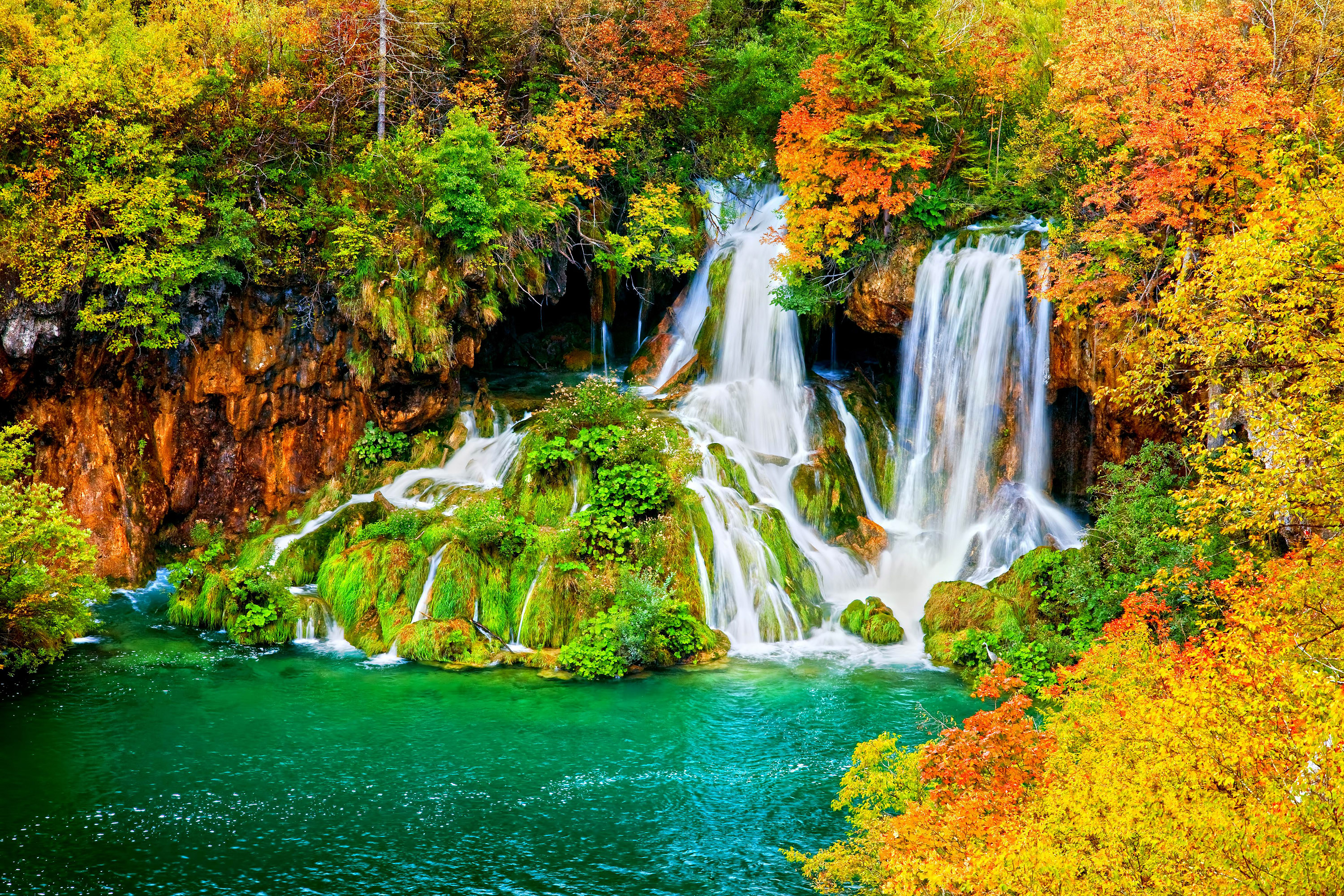 Скачать обои бесплатно Осень, Водопады, Водопад, Лес, Дерево, Земля/природа картинка на рабочий стол ПК