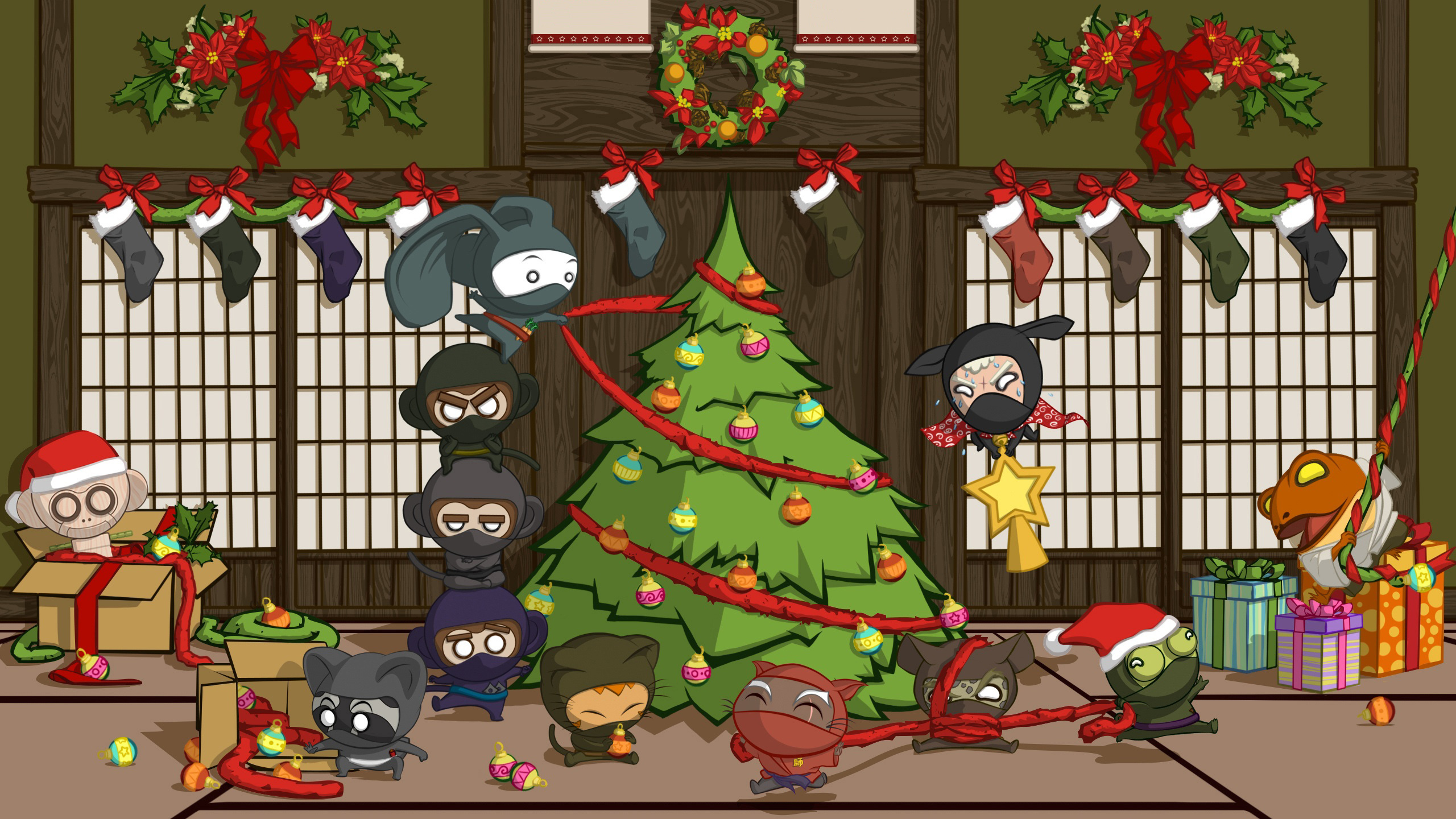 Download mobile wallpaper Christmas, Holiday, Christmas Tree, Ninja, Christmas Ornaments for free.