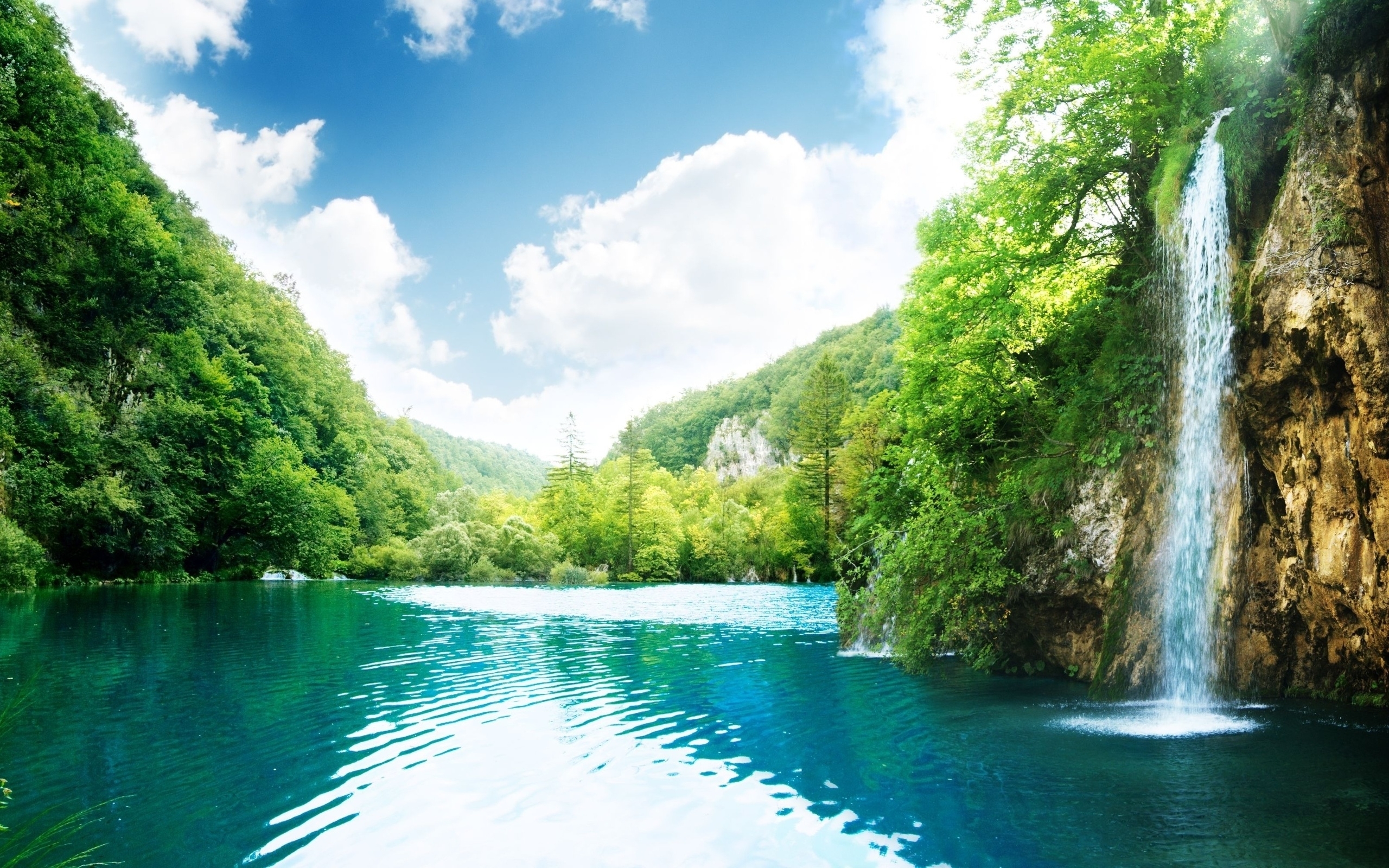 Free download wallpaper Landscape, Sky, Lakes, Waterfalls on your PC desktop