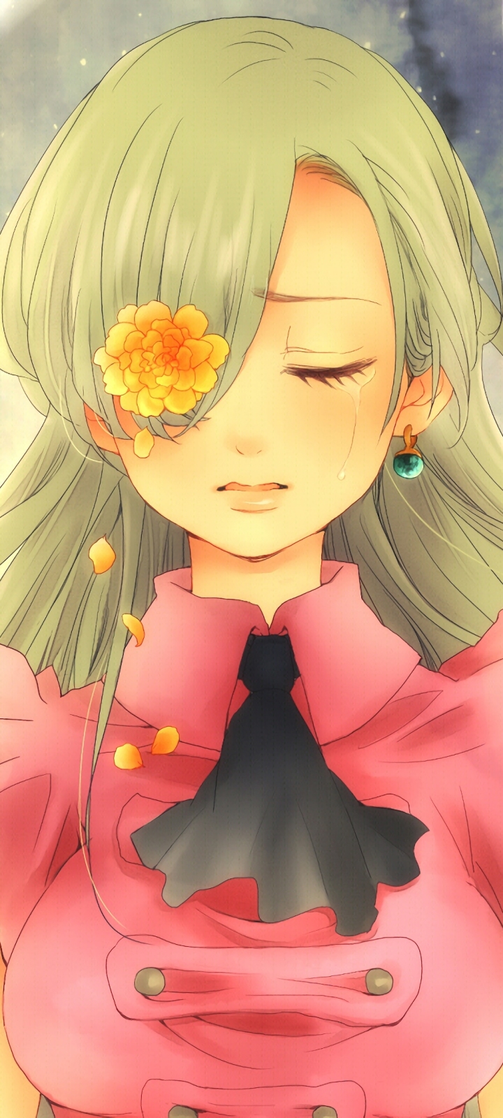 Download mobile wallpaper Anime, Flower, Earrings, Tears, Grey Hair, Crying, The Seven Deadly Sins, Elizabeth Liones for free.