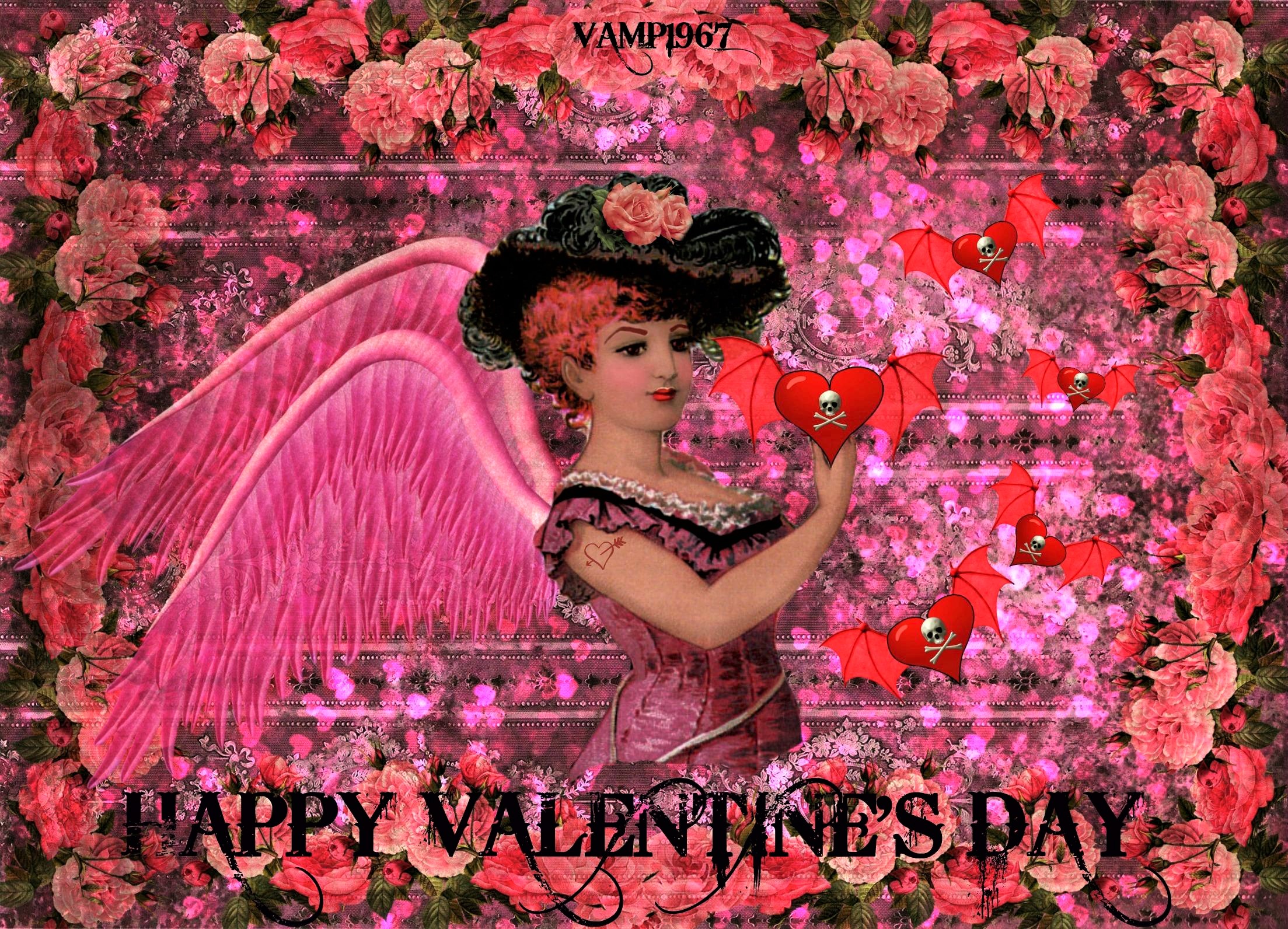 Download mobile wallpaper Valentine's Day, Flower, Holiday, Vintage, Wings, Retro, Happy Valentine's Day for free.