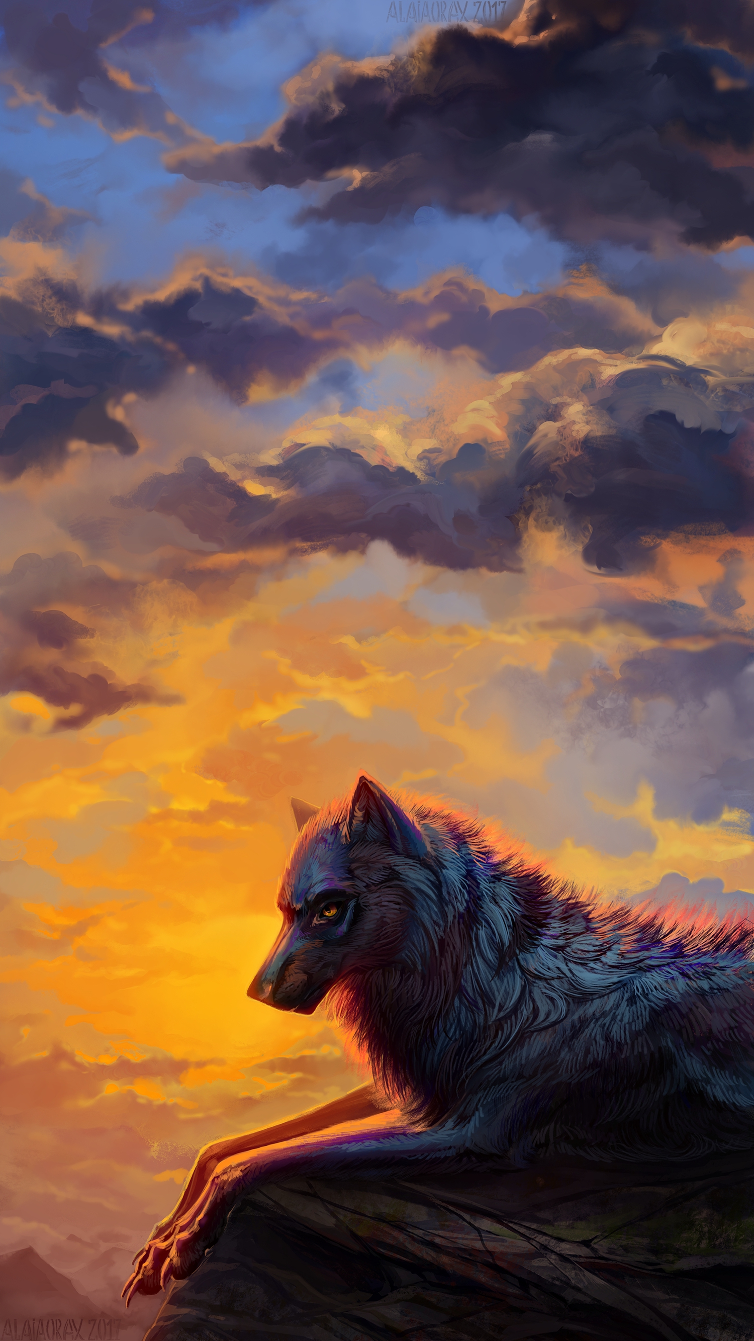 Free download wallpaper Sunset, Predator, Wolf, Art on your PC desktop