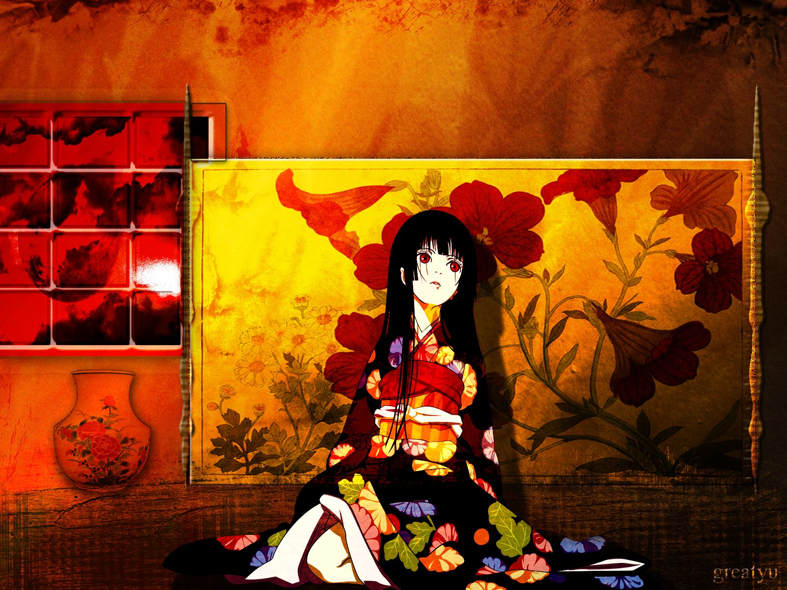 658505 descargar fondo de pantalla chica del infierno, ai enma, animado, jigoku shojo, jigoku shoujo, kimono: protectores de pantalla e imágenes gratis