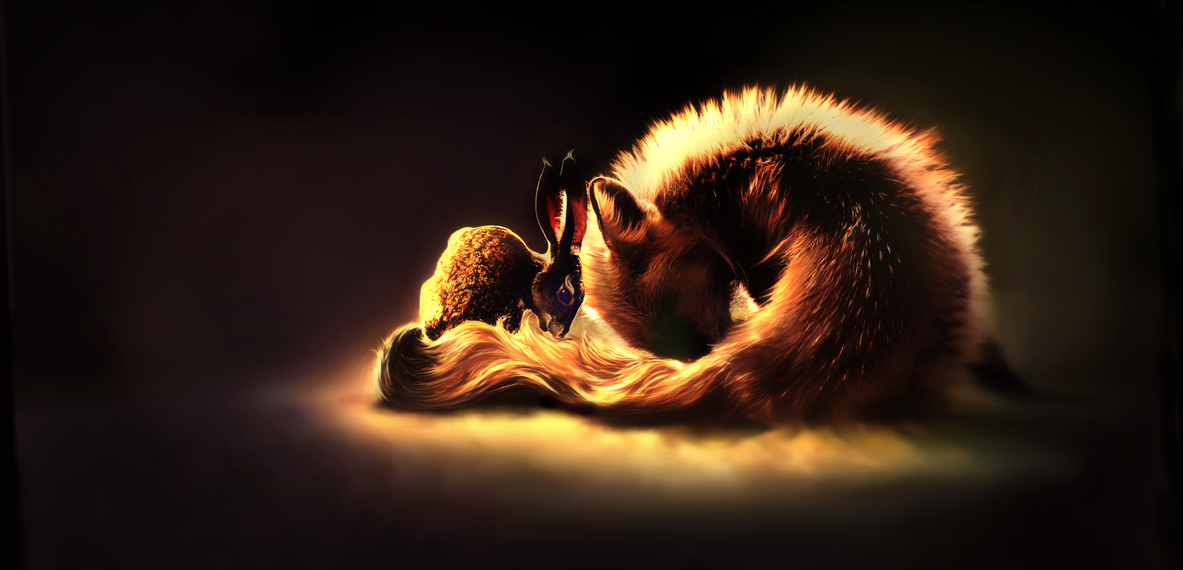 Free download wallpaper Fantasy, Fox, Animal, Rabbit, Fantasy Animals on your PC desktop