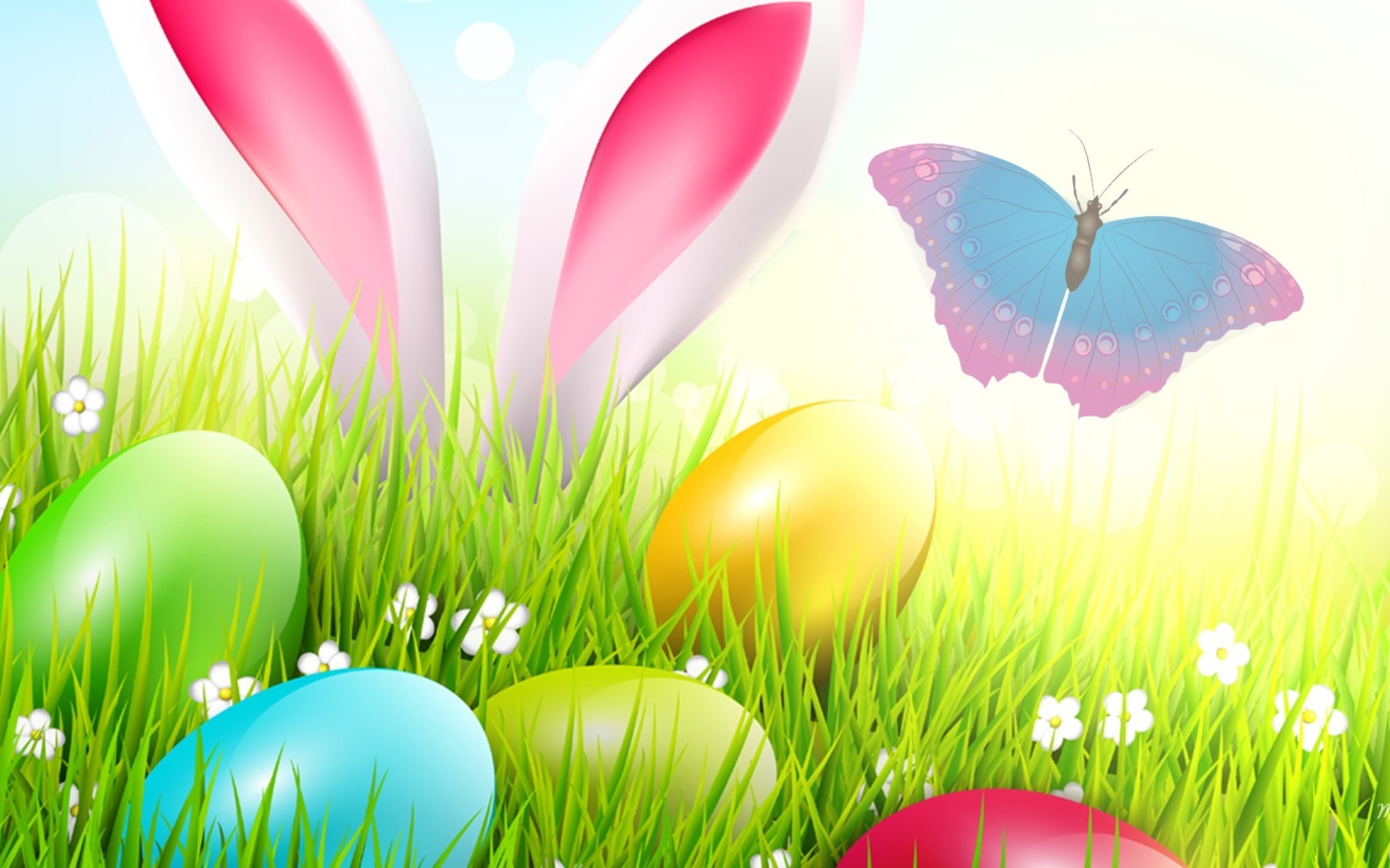 Téléchargez des papiers peints mobile Herbe, Vacances, Papillon, Pâques, Œuf De Pâques gratuitement.