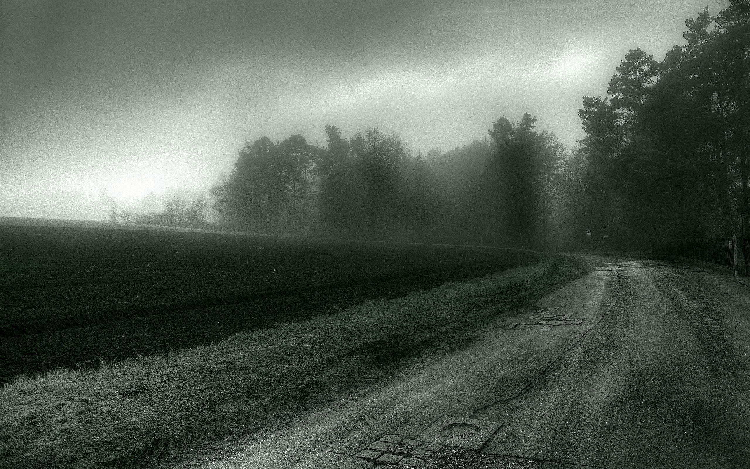 Téléchargez gratuitement l'image Route, Arbre, Brouillard, Photographie, Noir & Blanc sur le bureau de votre PC