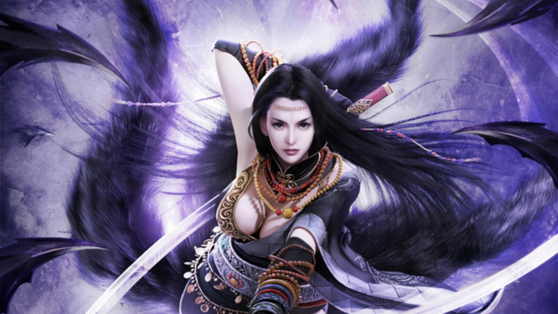 Download mobile wallpaper Fantasy, Jewelry, Brunette, Sword, Women Warrior, Woman Warrior for free.