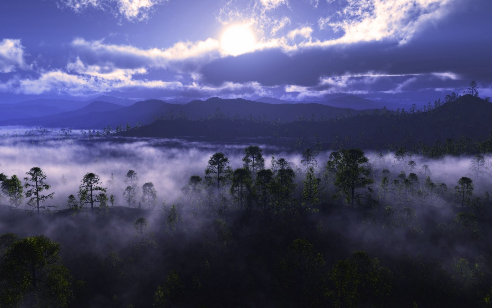 Download mobile wallpaper Trees, Fog, Mountains, Nature, Smoke for free.