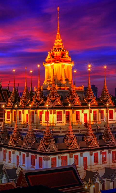 Download mobile wallpaper Light, Temple, Thailand, Temples, Bangkok, Religious, Wat Ratchanatdaram for free.