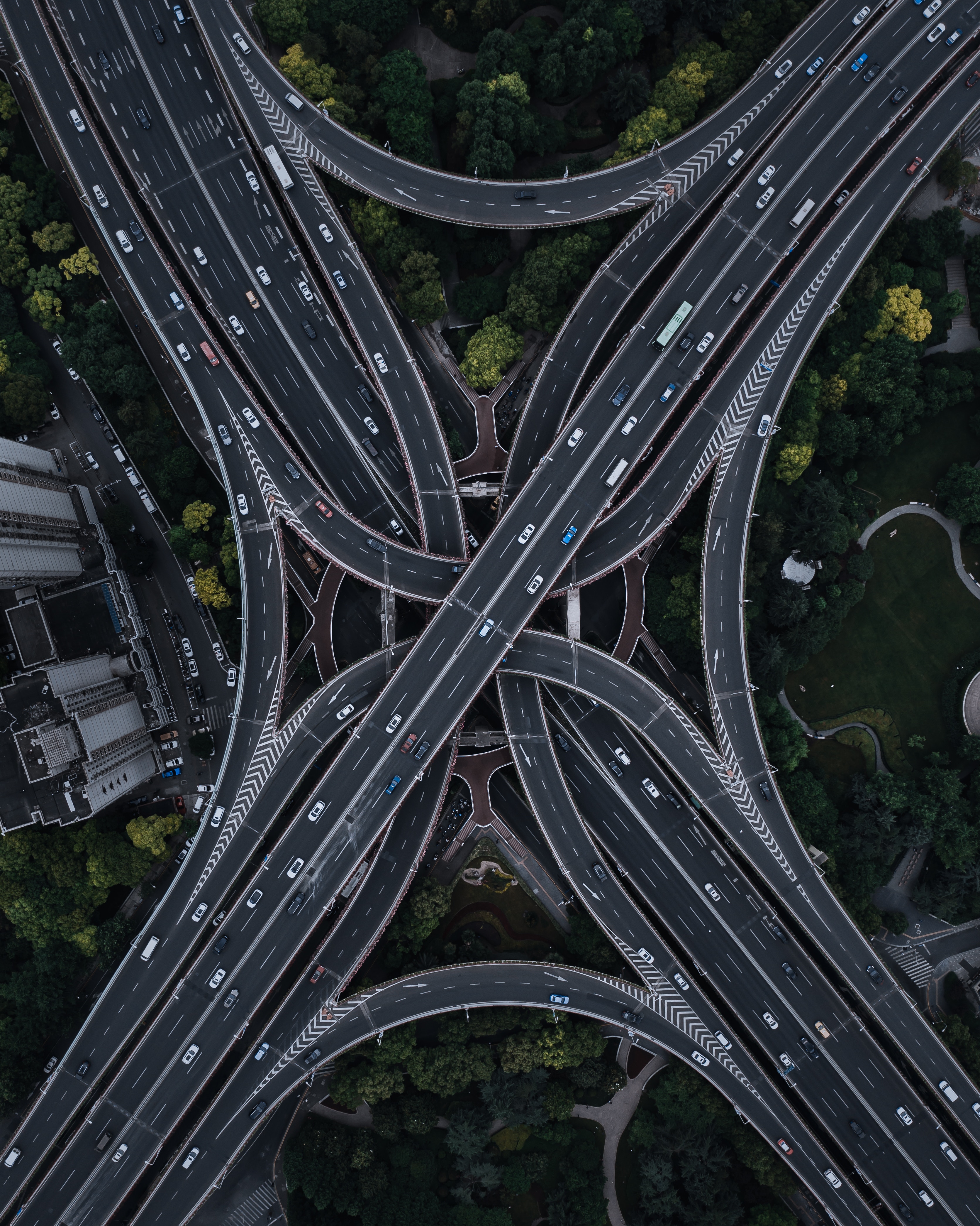 view from above, intricate, interchange, miscellanea, miscellaneous, road, confused, transport interchange, tiered, multilevel HD wallpaper