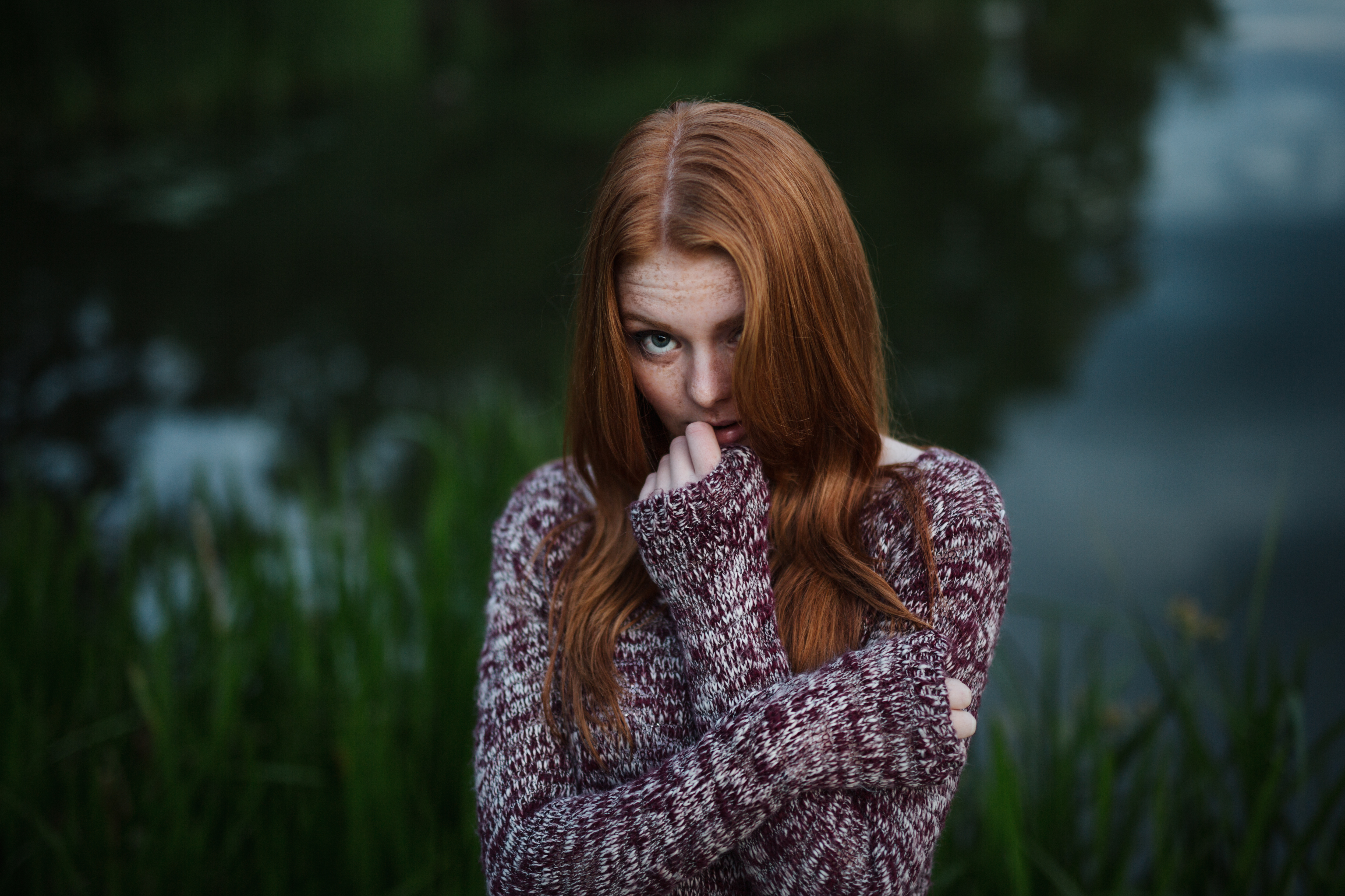 Download mobile wallpaper Redhead, Mood, Model, Women, Green Eyes, Freckles for free.