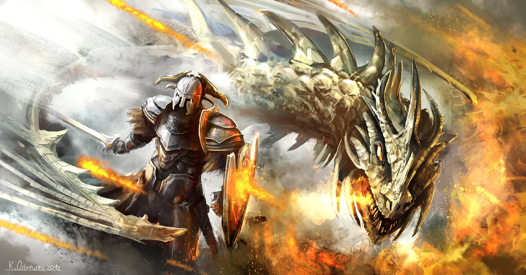 Download mobile wallpaper Fantasy, Dragon, Warrior, Knight for free.