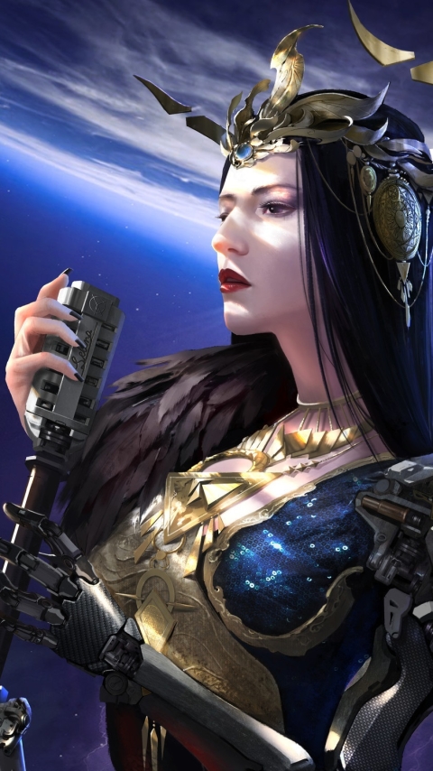 Download mobile wallpaper Space, Sci Fi, Cyborg, Microphone, Black Hair, Lipstick for free.