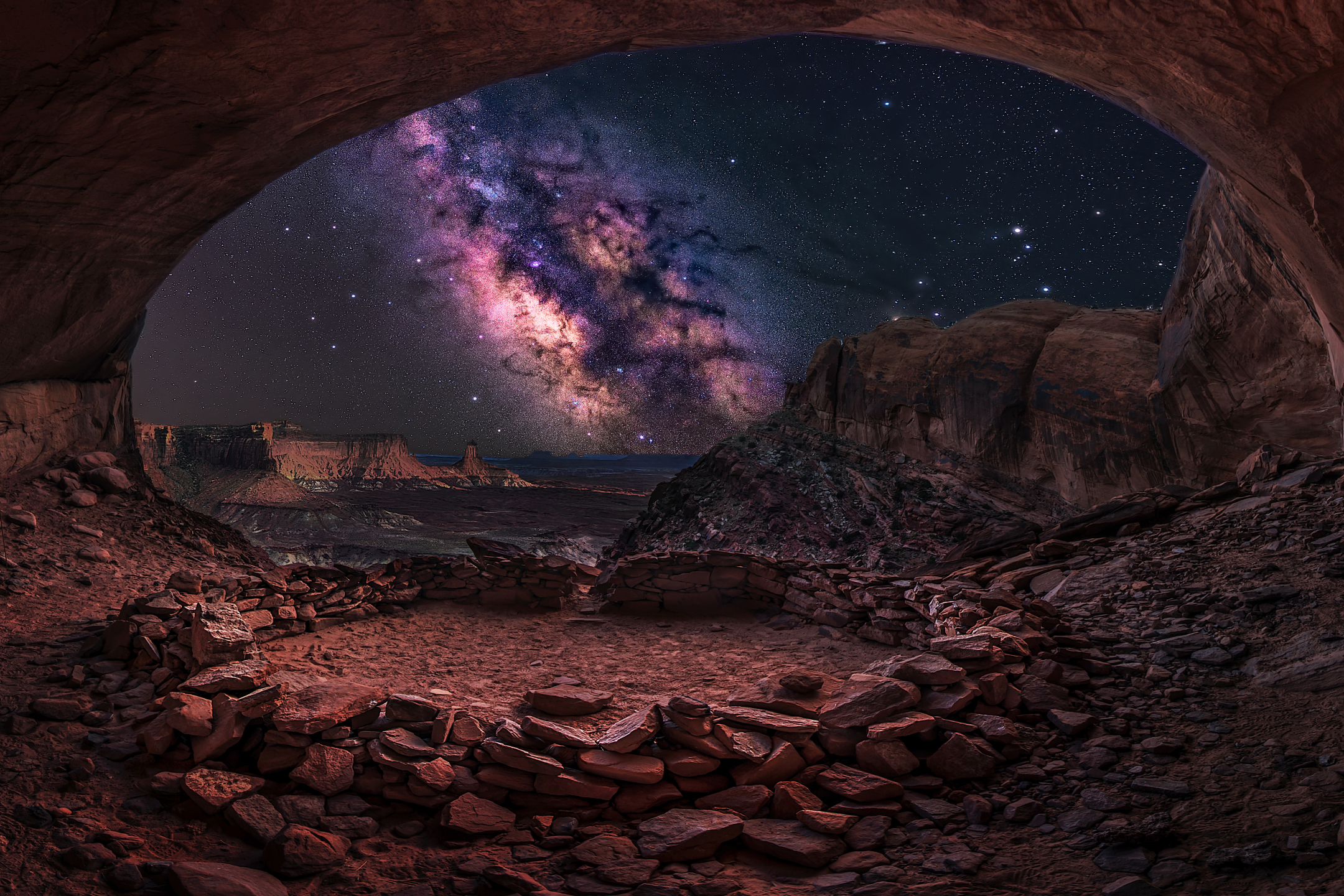 Download mobile wallpaper Night, Caves, Starry Sky, Earth, Milky Way, Cave for free.